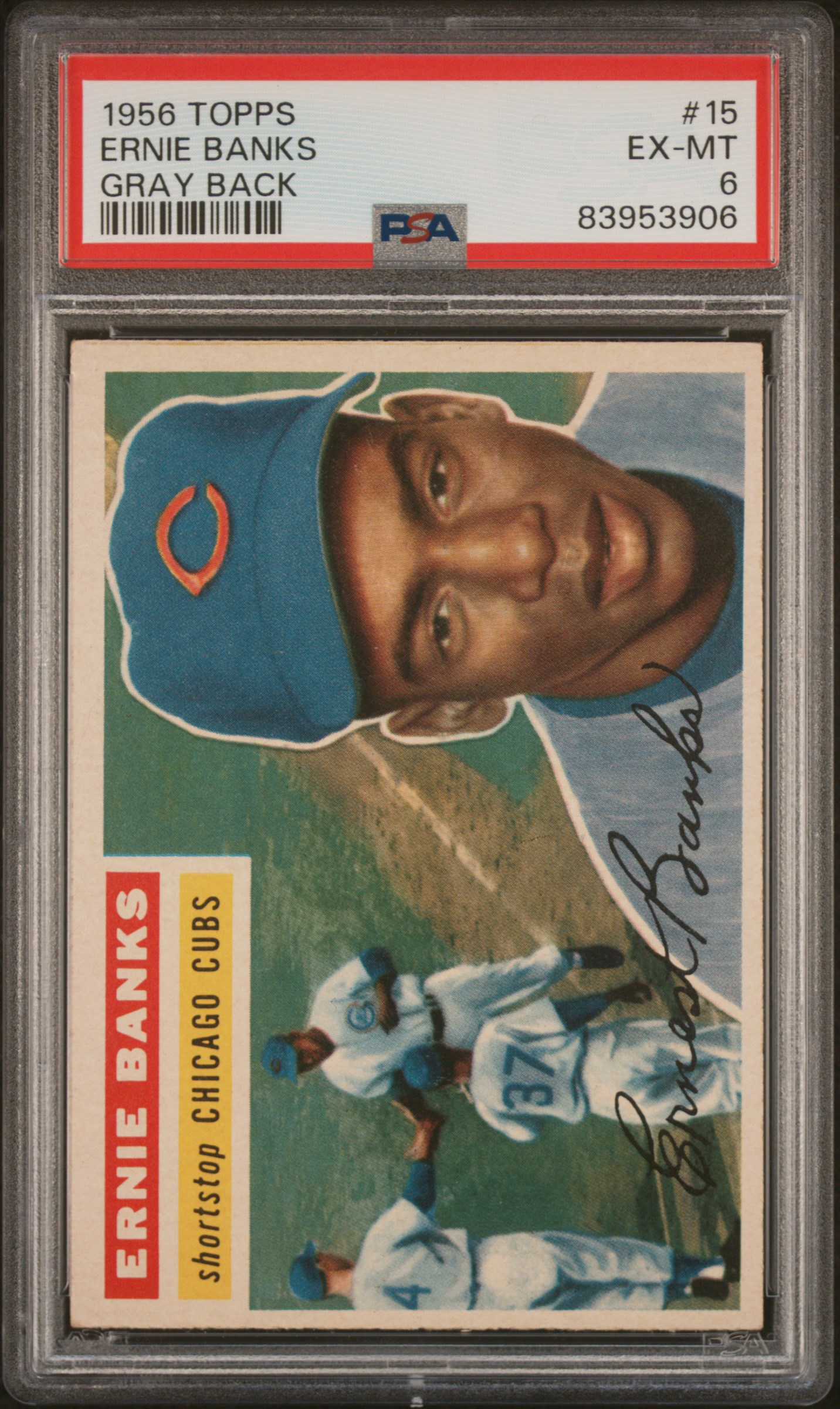 1956 TOPPS #15 ERNIE BANKS GRAY BACK