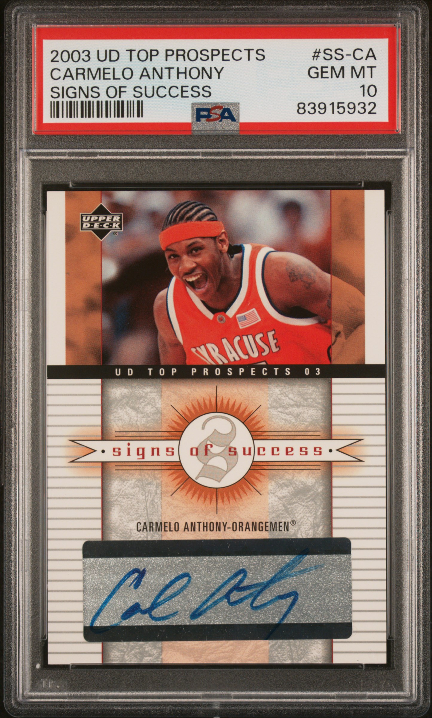 2003 Upper Deck Top Prospects Signs Of Success Signs Of Success Ss-Ca Carmelo Anthony Rookie Card – PSA GEM MT 10