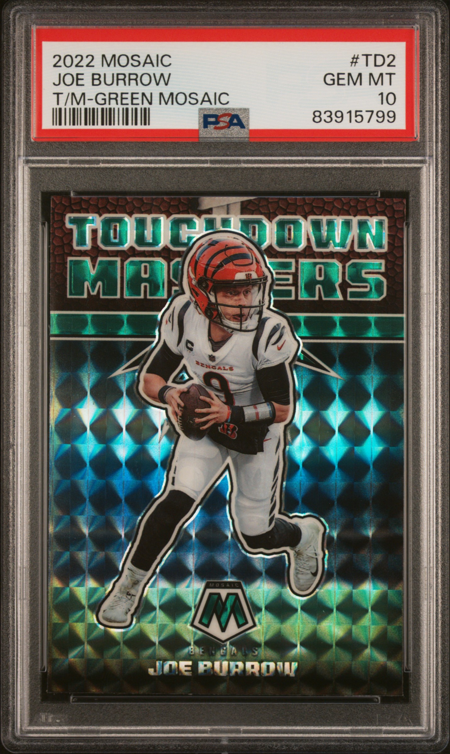2022 PANINI MOSAIC TOUCHDOWN MASTERS #TD2 JOE BURROW T/M-GREEN MOSAIC