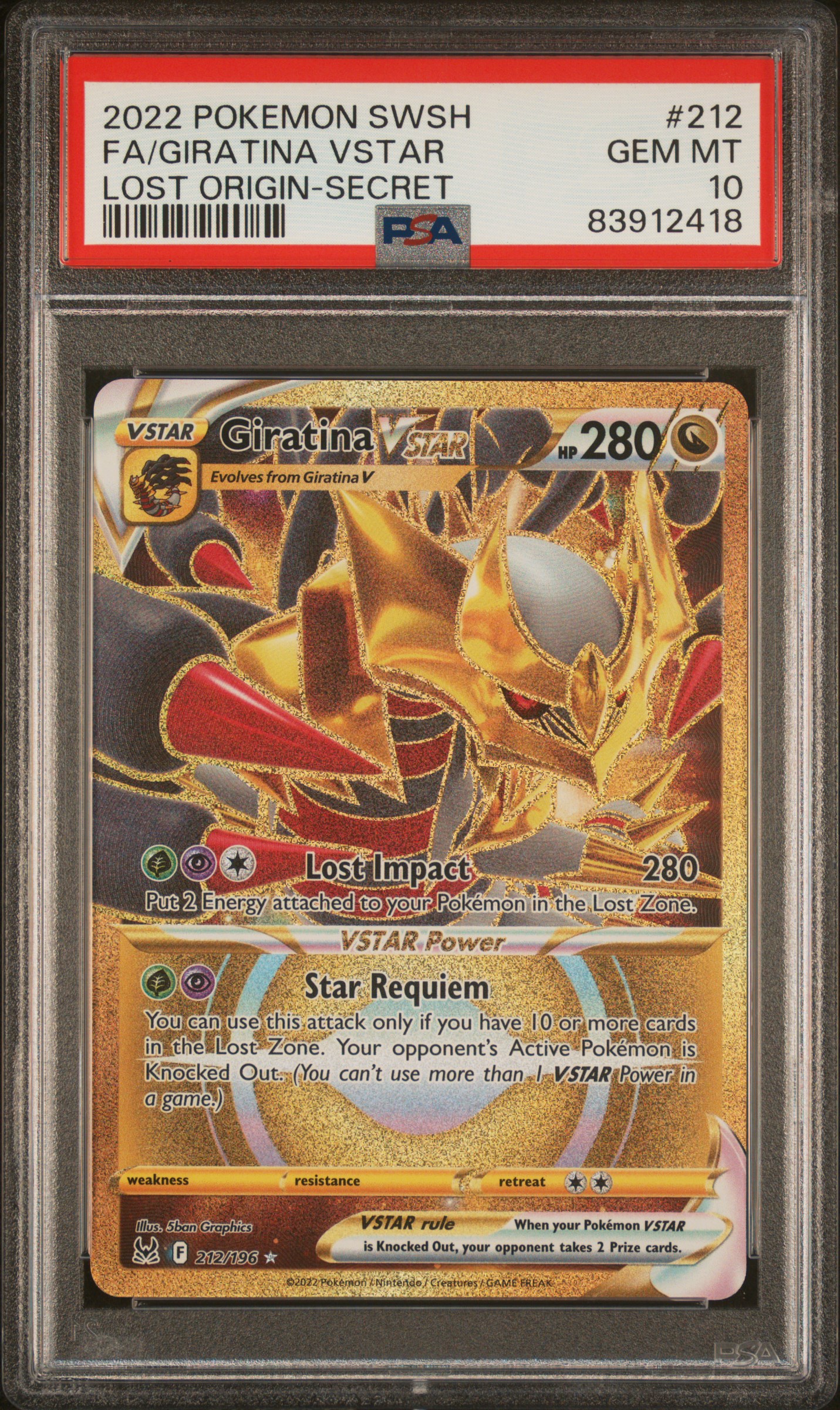 2022 POKEMON SWORD & SHIELD LOST ORIGIN #212 FA/GIRATINA VSTAR LOST ORIGIN-SECRET