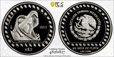 1993-Mo 2 Peso Guerrero Aguila PR69DCAM