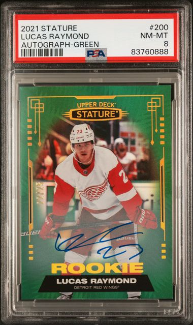 2021 Upper Deck Stature Autograph-Green 200 Lucas Raymond PSA 8 on