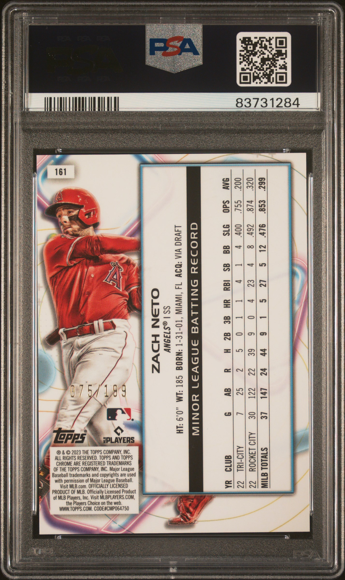 2023 Topps Cosmic Chrome Zach Neto #161 (Aqua Equinox Refractor) Gem Mt 10 back