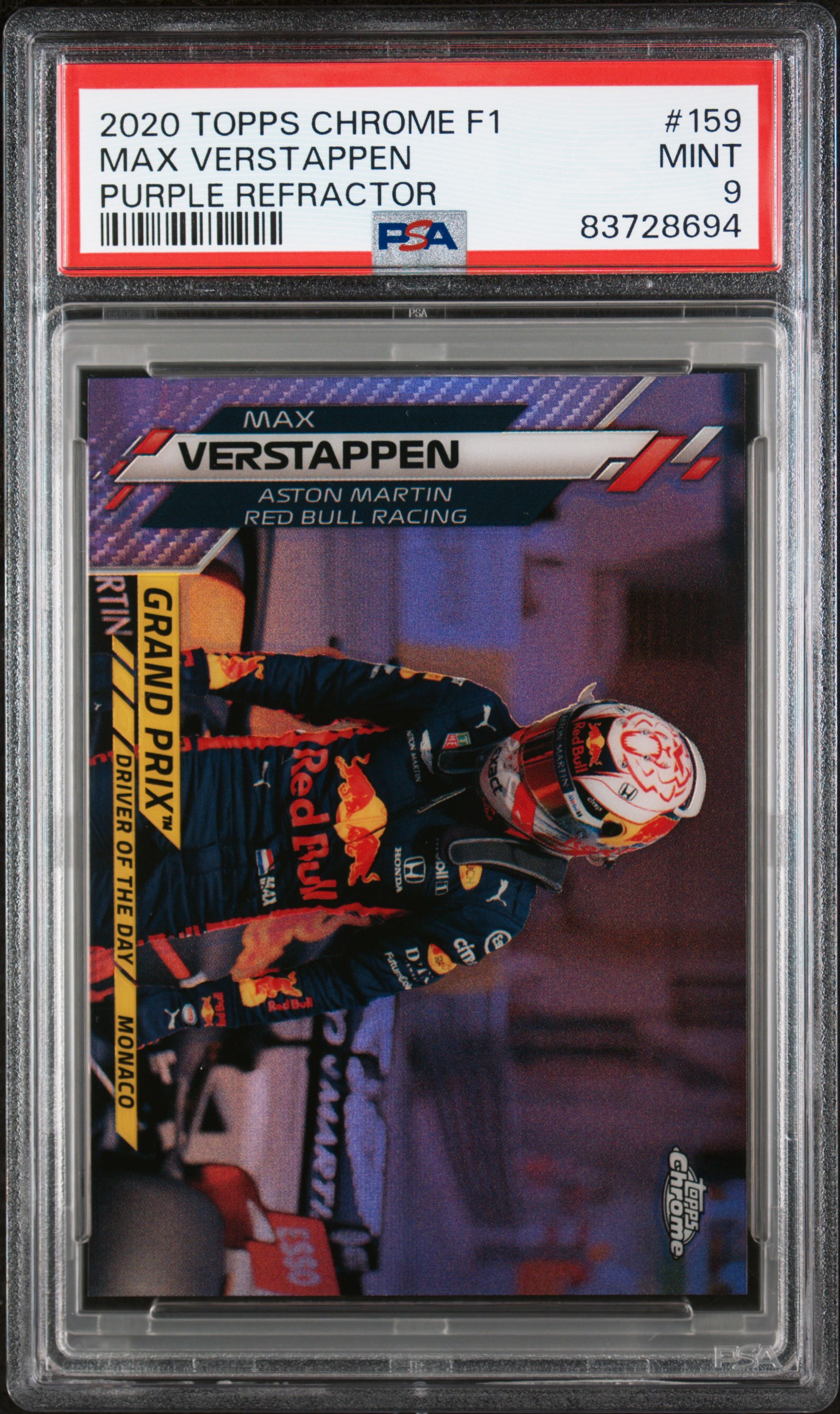 2020 Topps Chrome Formula 1 Purple Refractor #159 Max Verstappen Rookie Card (#063/399) – PSA MINT 9