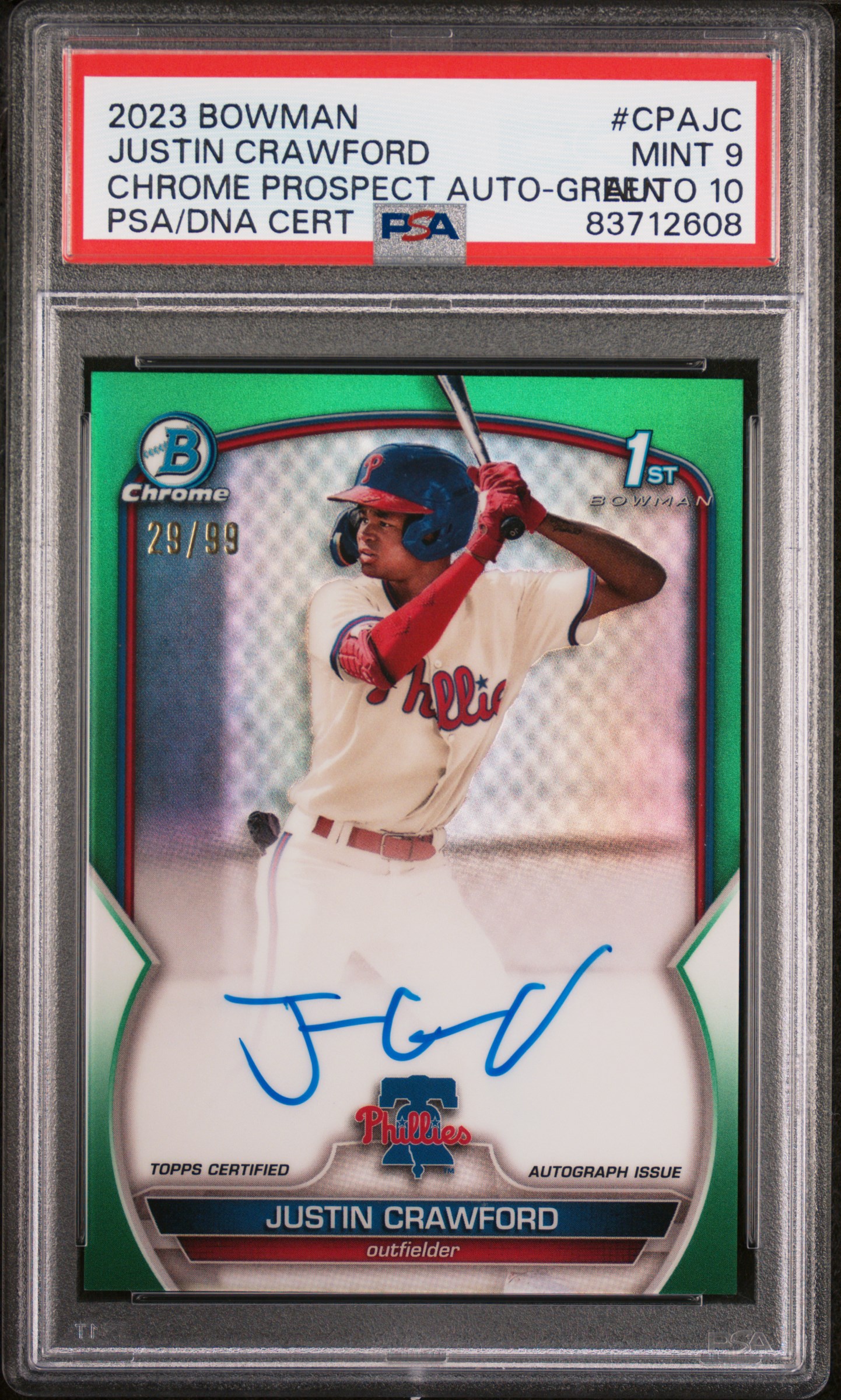 2023 BOWMAN CHROME PROSPECT AUTOGRAPHS #CPAJC JUSTIN CRAWFORD CHR PROSPECT AUTO-GREEN REF
