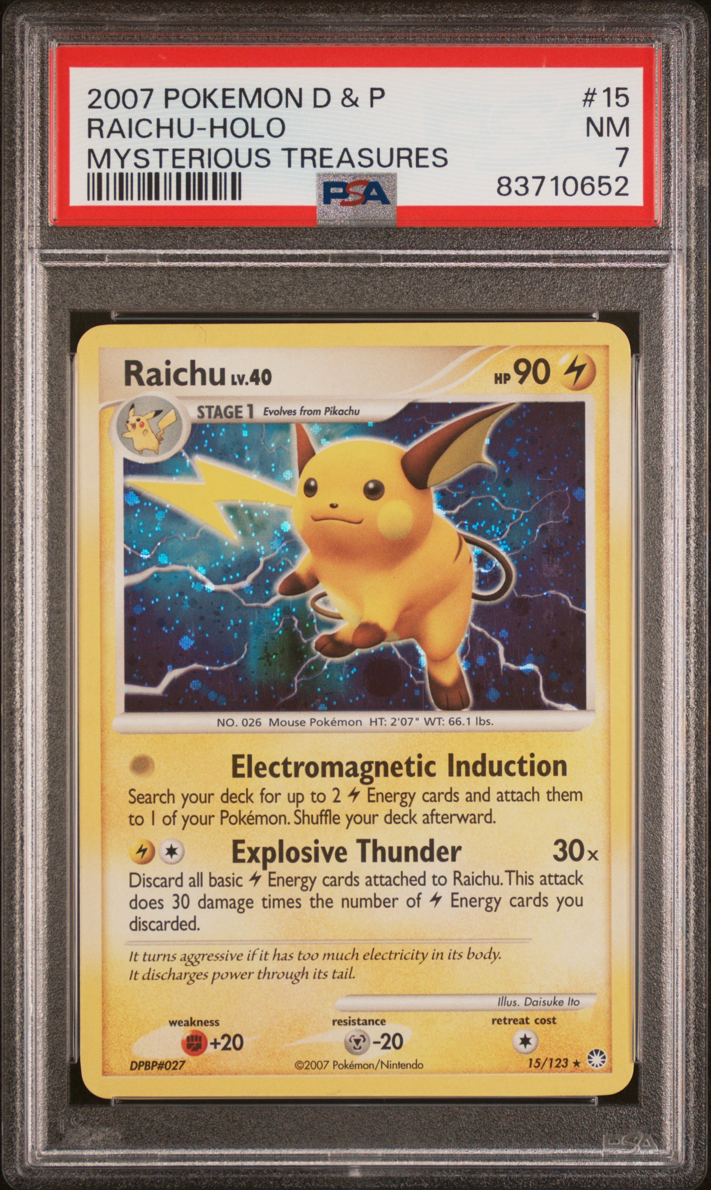 2007 POKEMON DIAMOND & PEARL MYSTERIOUS TREASURES #15 RAICHU-HOLO MYSTERIOUS TREASURES