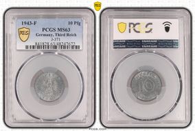 1943-F 10 Pfg J-371 MS63