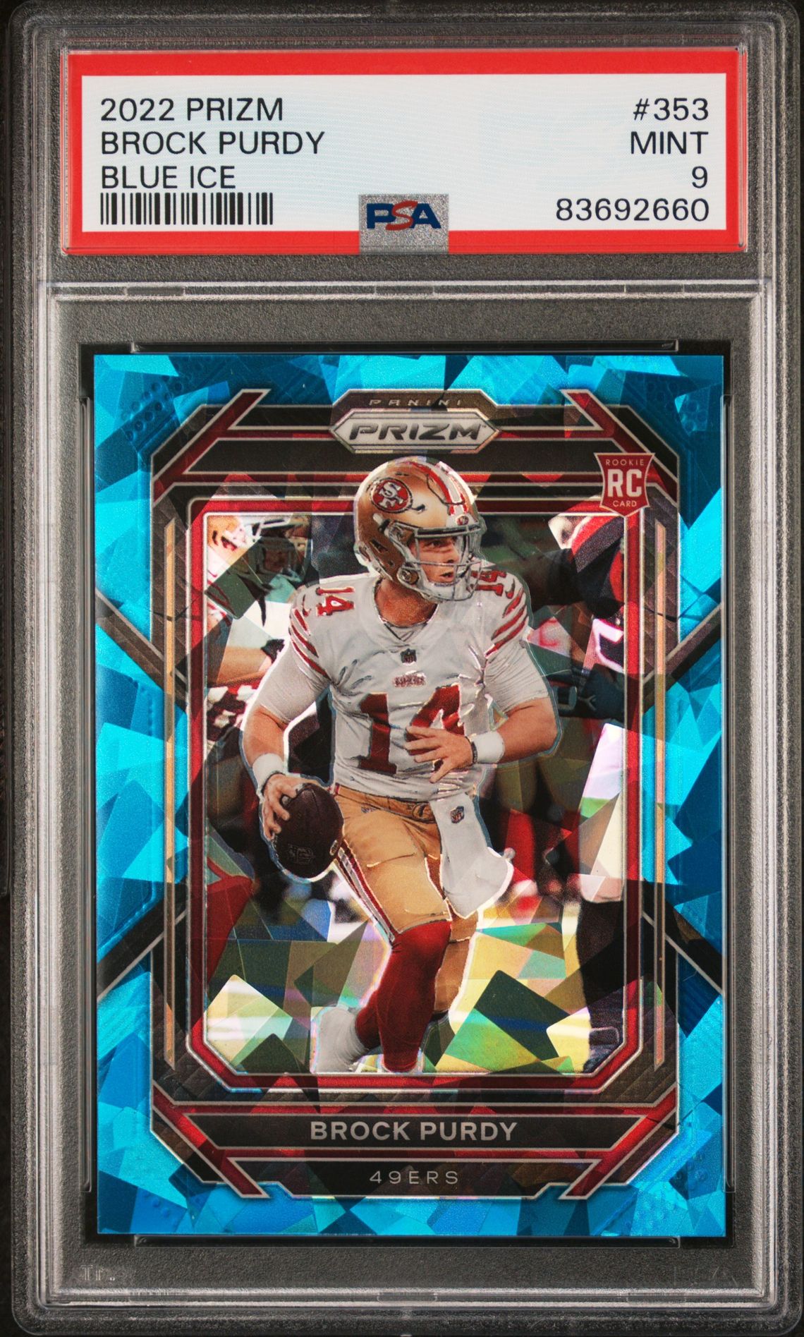 2022 Panini Prizm Brock Purdy #353 (Blue Ice) Mint 9 front
