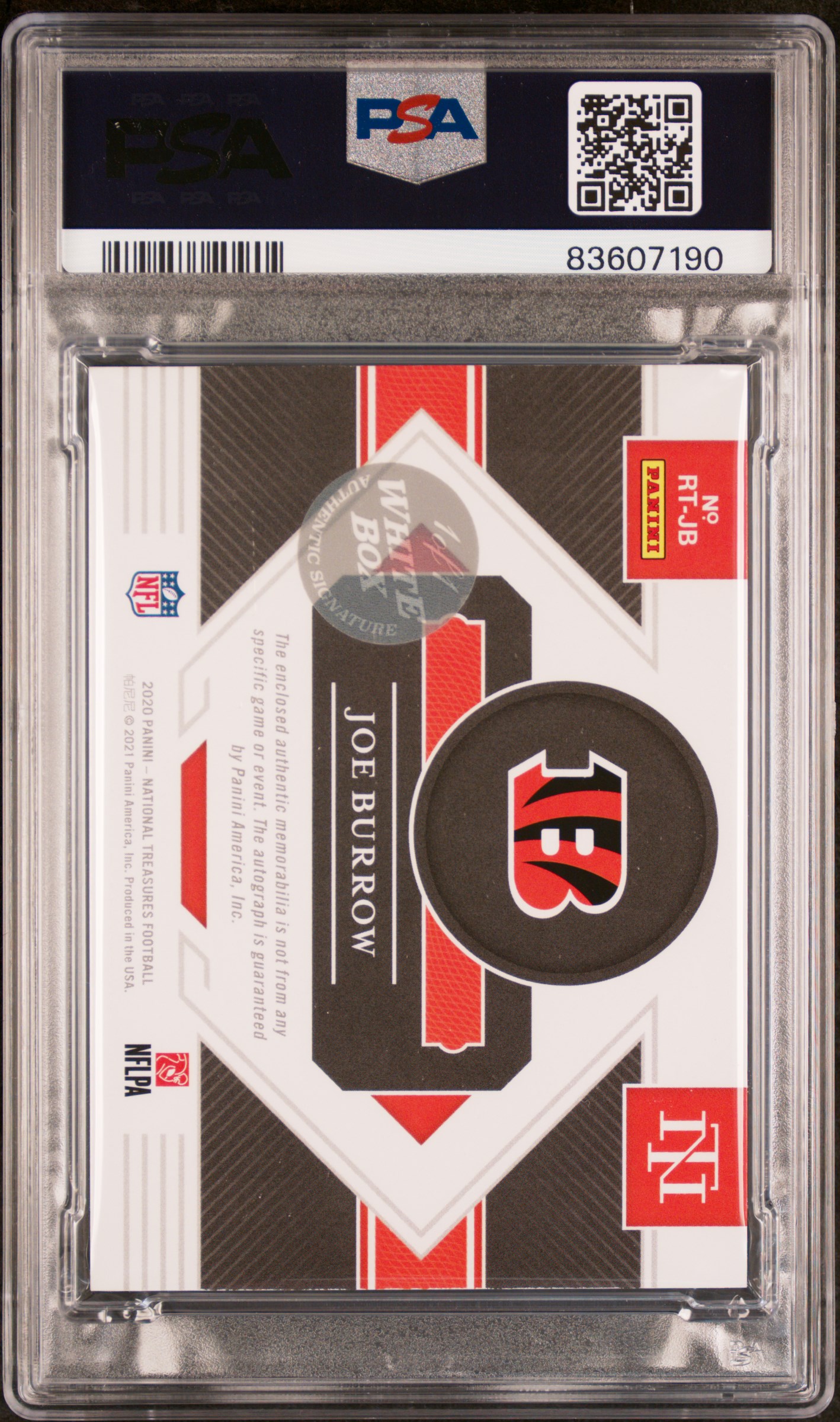 2020 Panini National Treasures Rookie Treasures Autographs Joe Burrow #Rtjb (Rk Treas Au-Plat-Wht Box 1/1) Nm-Mt 8 back