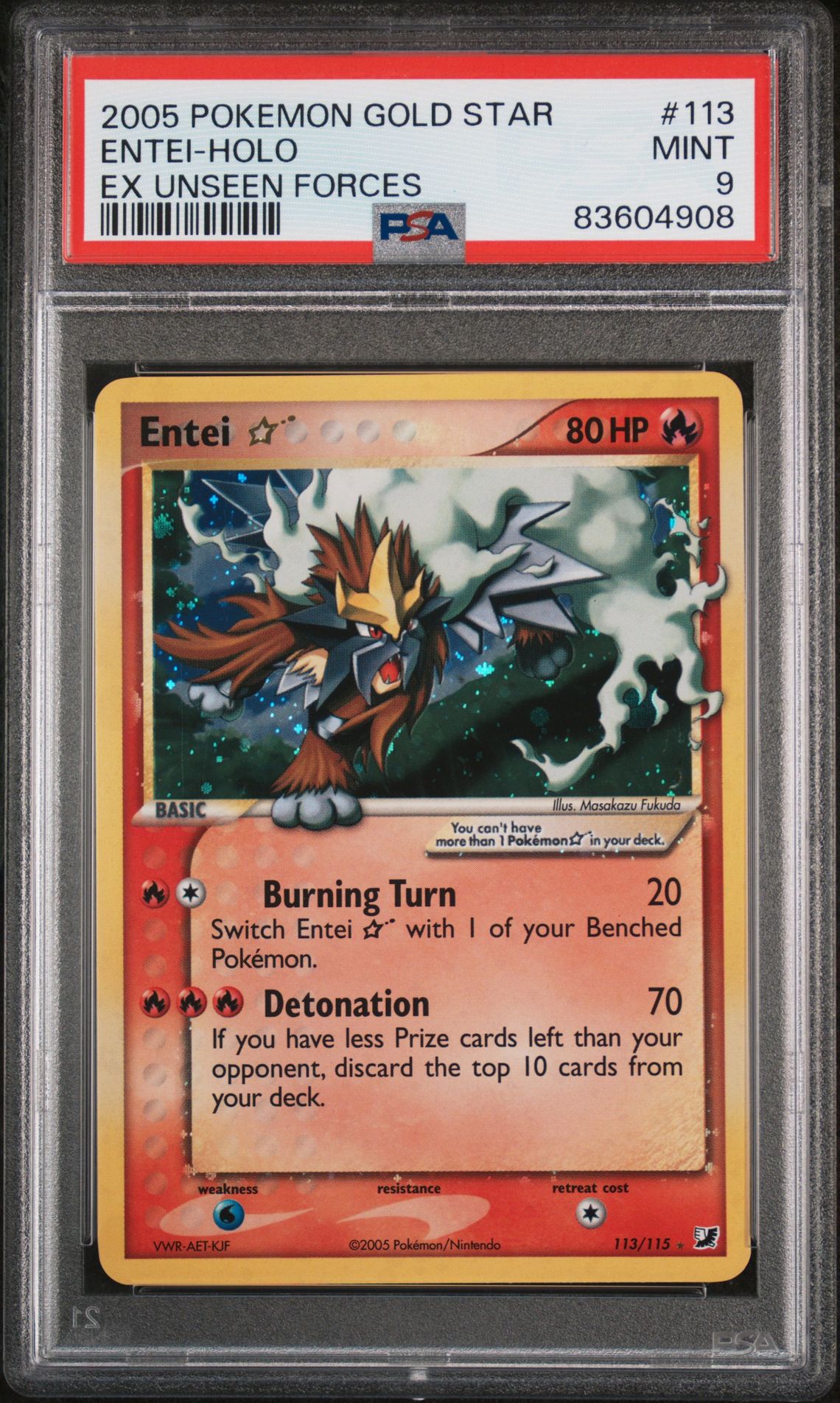 2005 Pokemon EX Unseen Forces #113 Entei-Holo front