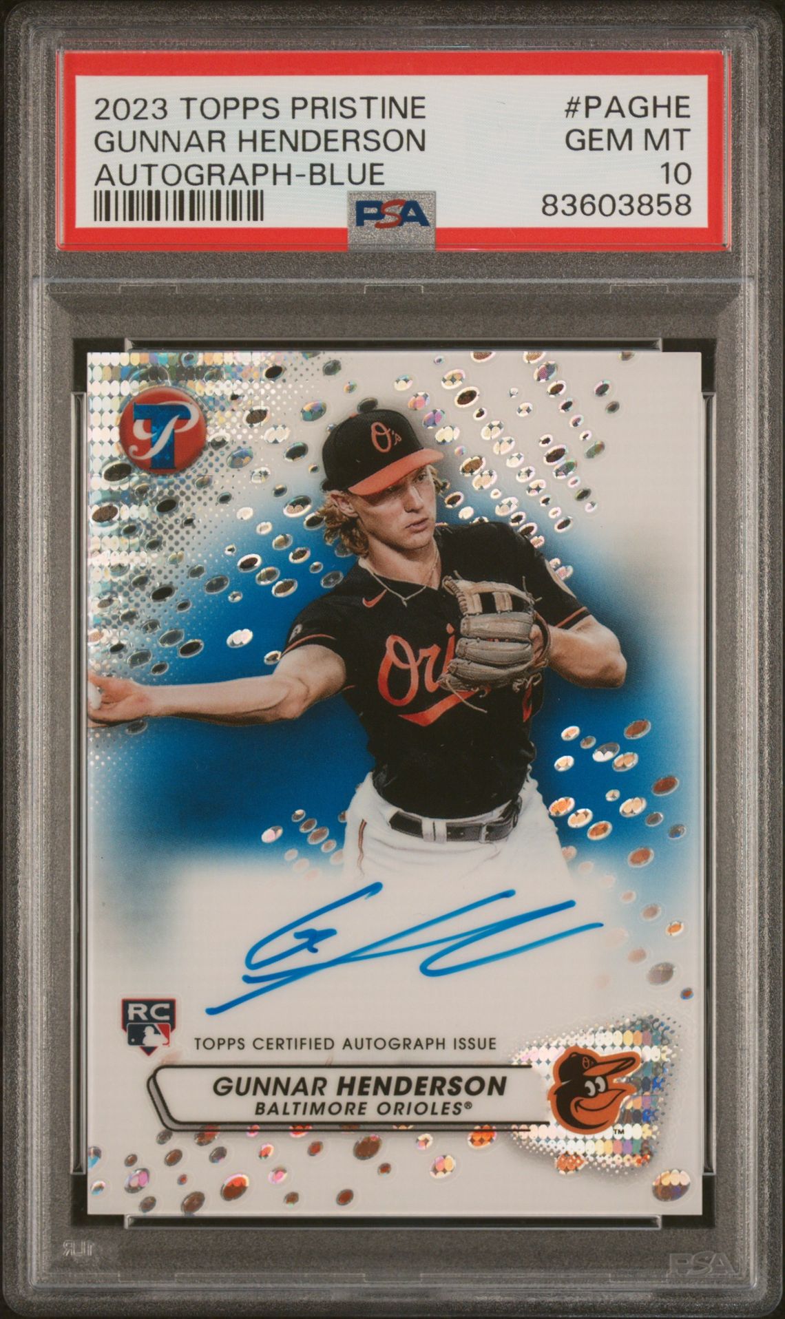 2023 Topps TOPPS PRISTINE PRISTINE AUTOGRAPH PRISTINE REFRACTOR #PAGHE Gunnar Henderson front