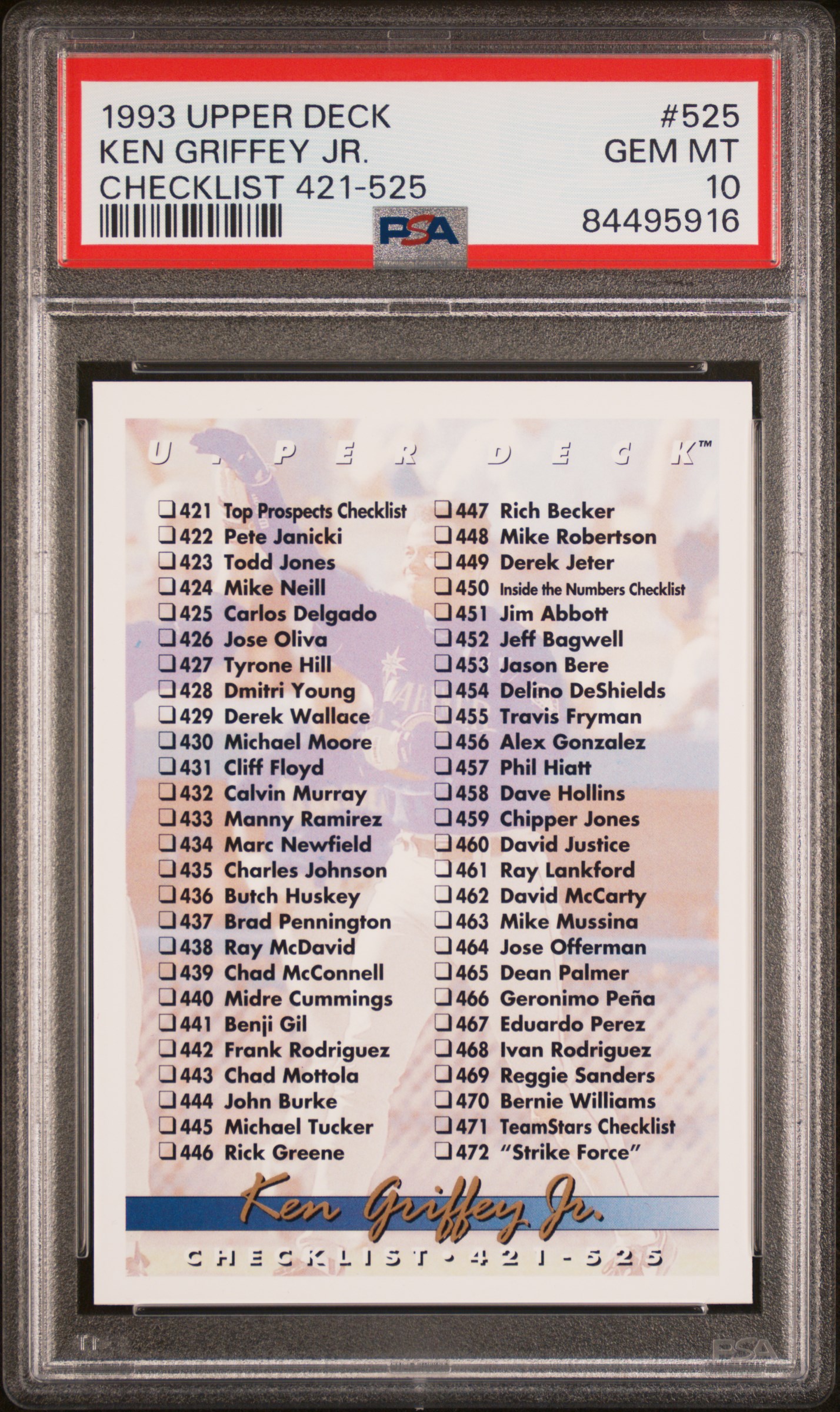 1993 UPPER DECK #525 KEN GRIFFEY JR. CHECKLIST 421-525