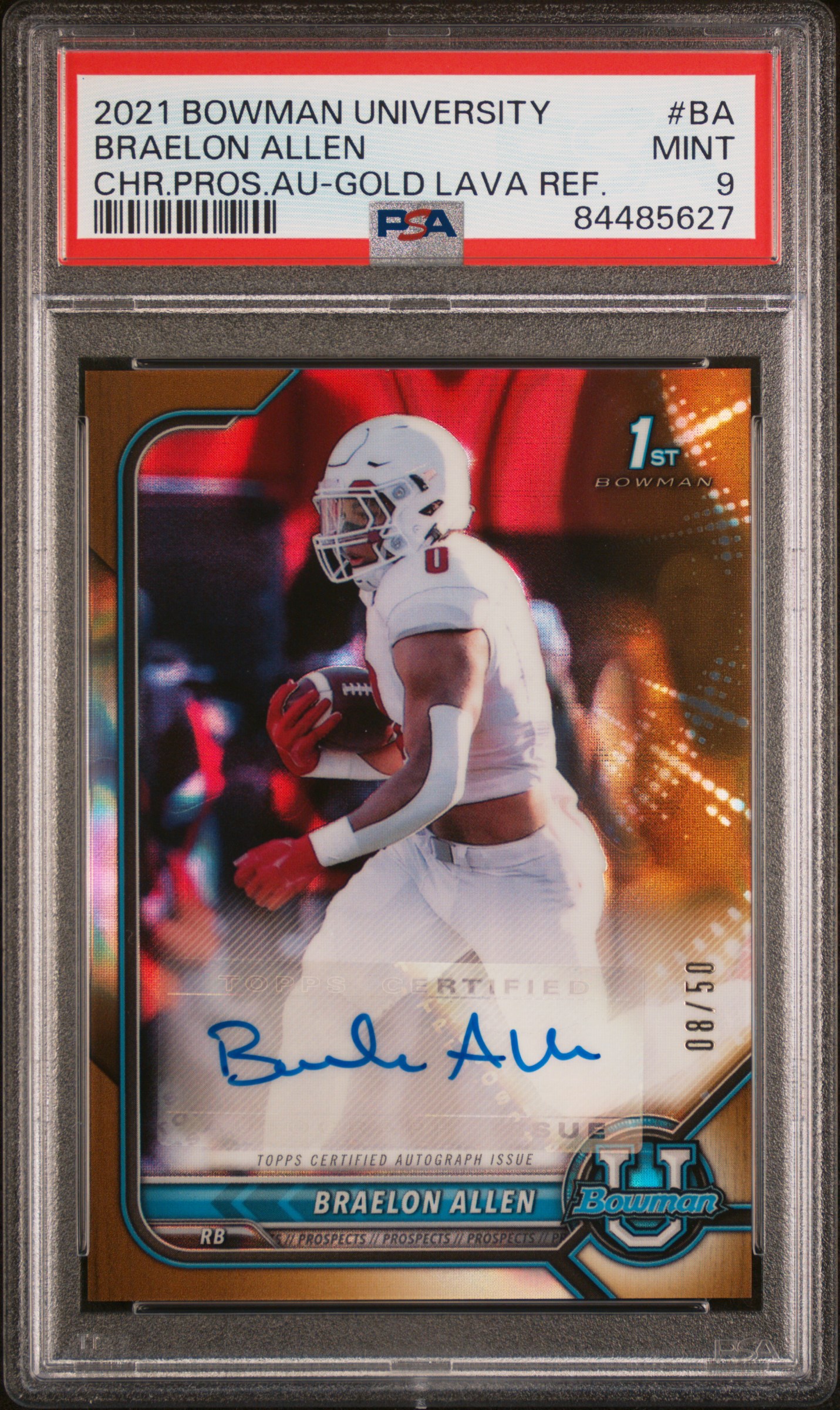 2021 BOWMAN UNIVERSITY CHROME PROSPECT AUTOGRAPHS #BA BRAELON ALLEN CHR.PROS.AU-GOLD LAVA REF.