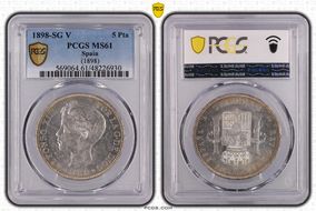 1898-SG V 5 Pta (1898) KM-707  Ag MS61