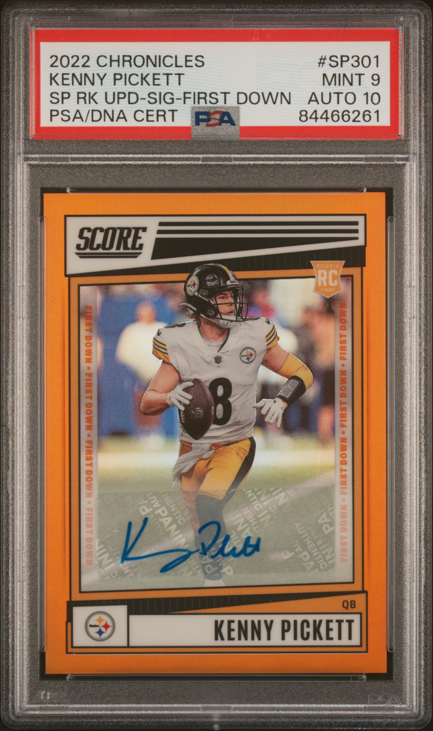 2022 PANINI CHRONICLES SCORE PREMIUM ROOKIES UPDATE #SP301 KENNY PICKETT SP RK UPD-SIG-FIRST DOWN