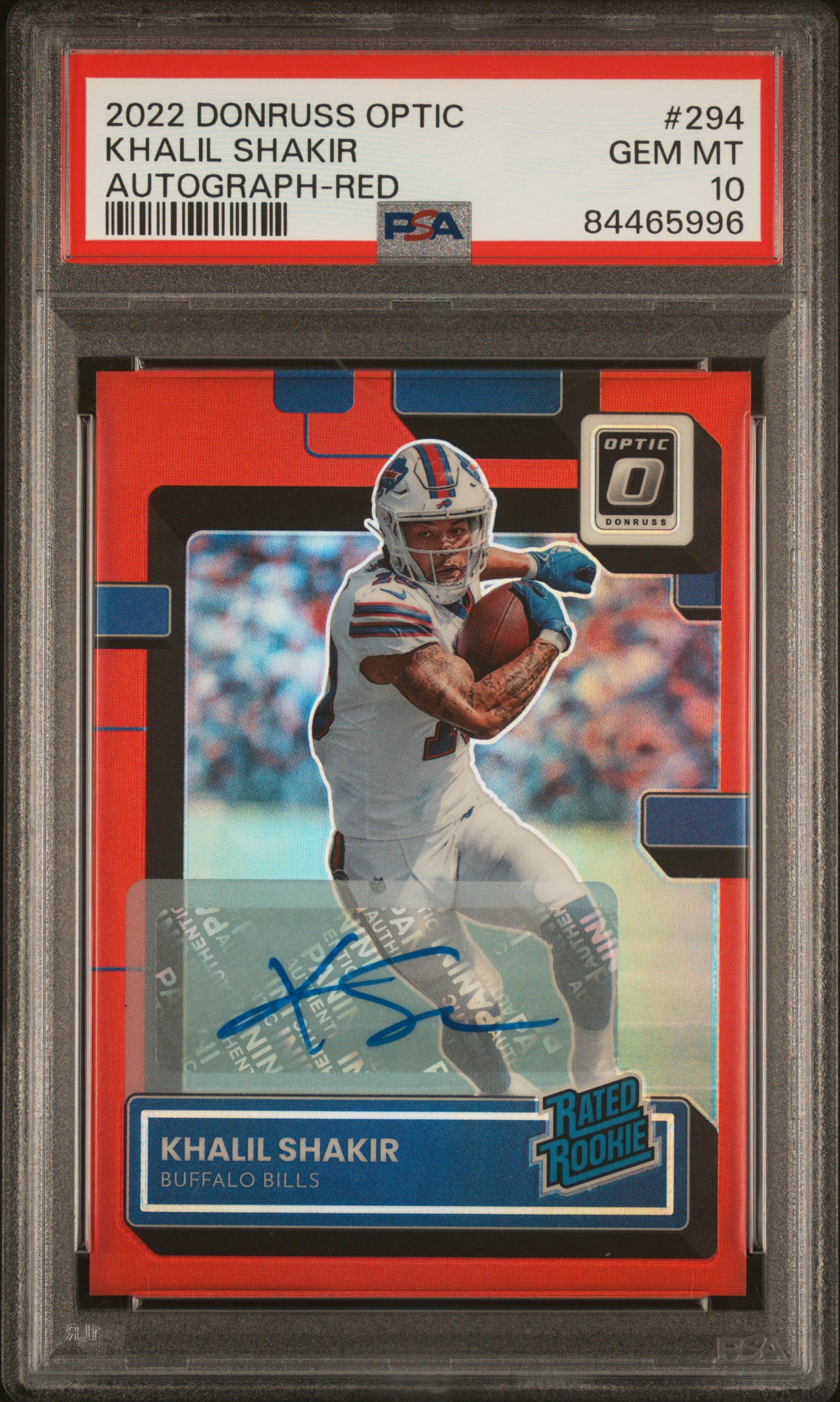 2022 Panini Donruss Optic Autograph-Red #294 Khalil Shakir Signed Rookie Card (#73/75) – PSA GEM MT 10