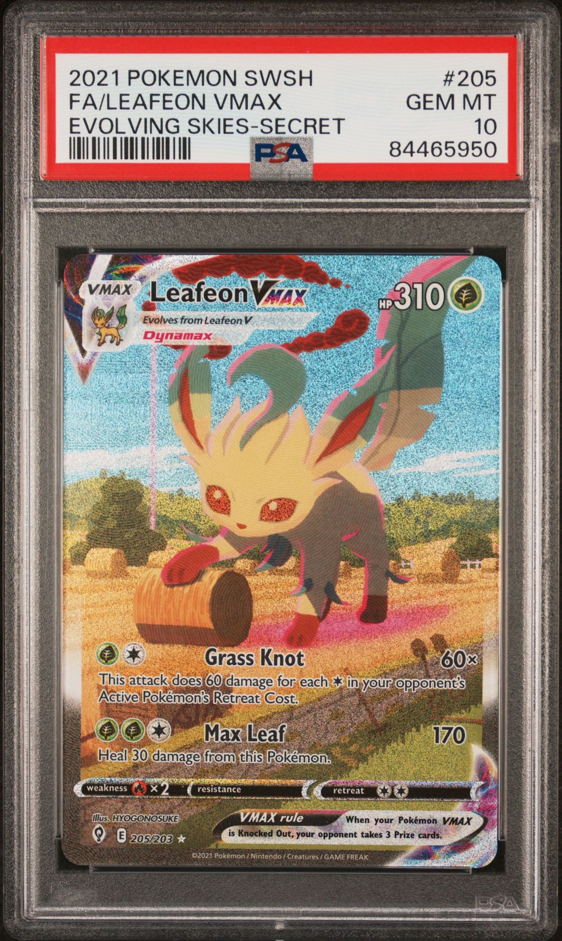 2021 Pokemon Sword & Shield Evolving Skies Fa/Leafeon Vmax #205 (Evolving Skies-Secret) Gem Mt 10 front