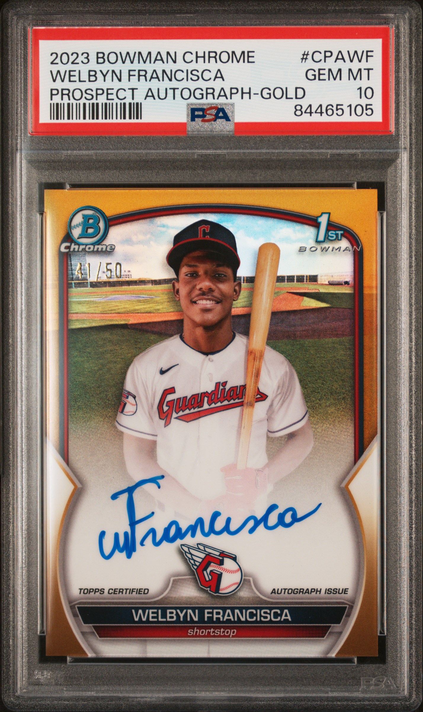 2023 Bowman Chrome Prospect Autographs Gold #CPA-WF Welbyn Francisca Signed Rookie Card (#41/50) – PSA GEM MT 10