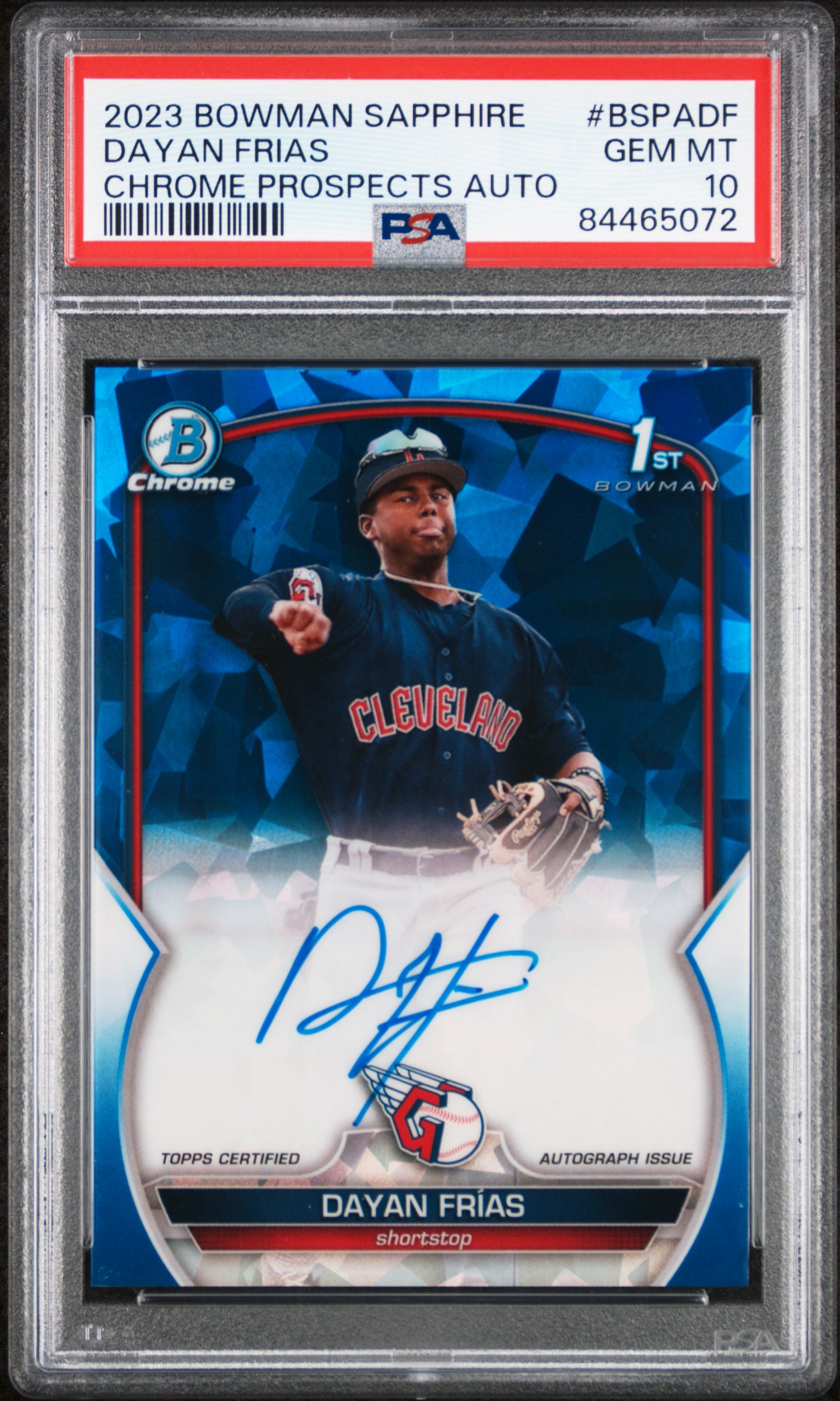 2023 Bowman Sapphire Edition Chrome Prospects Autographs #BSPA-DF Dayan Frias Signed Rookie Card – PSA GEM MT 10