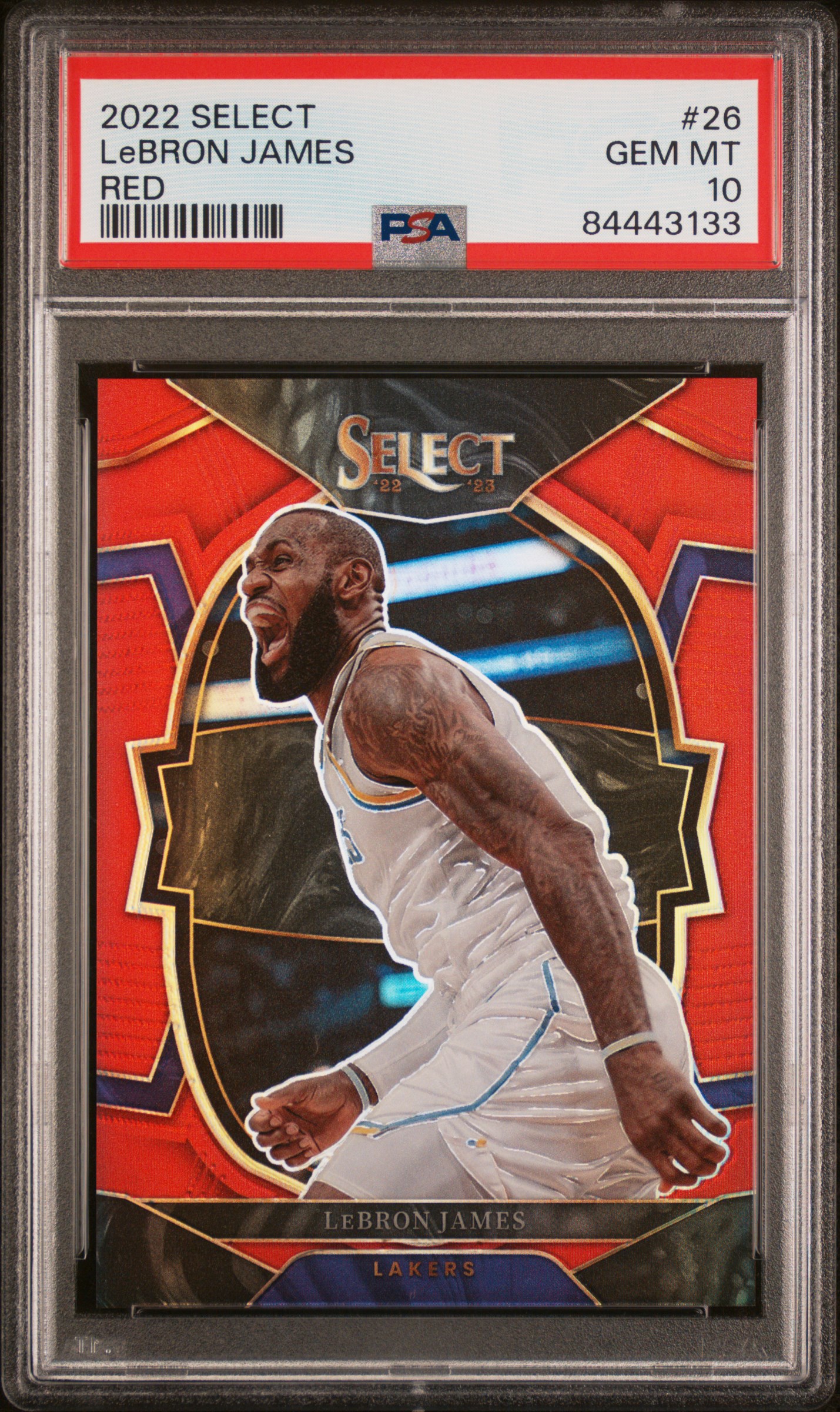 2022-23 Panini Select Red #26 LeBron James (#181/199) – PSA GEM MT 10