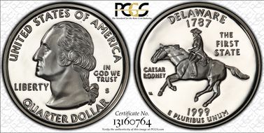 1999-S 25C Delaware Silver PR70DCAM
