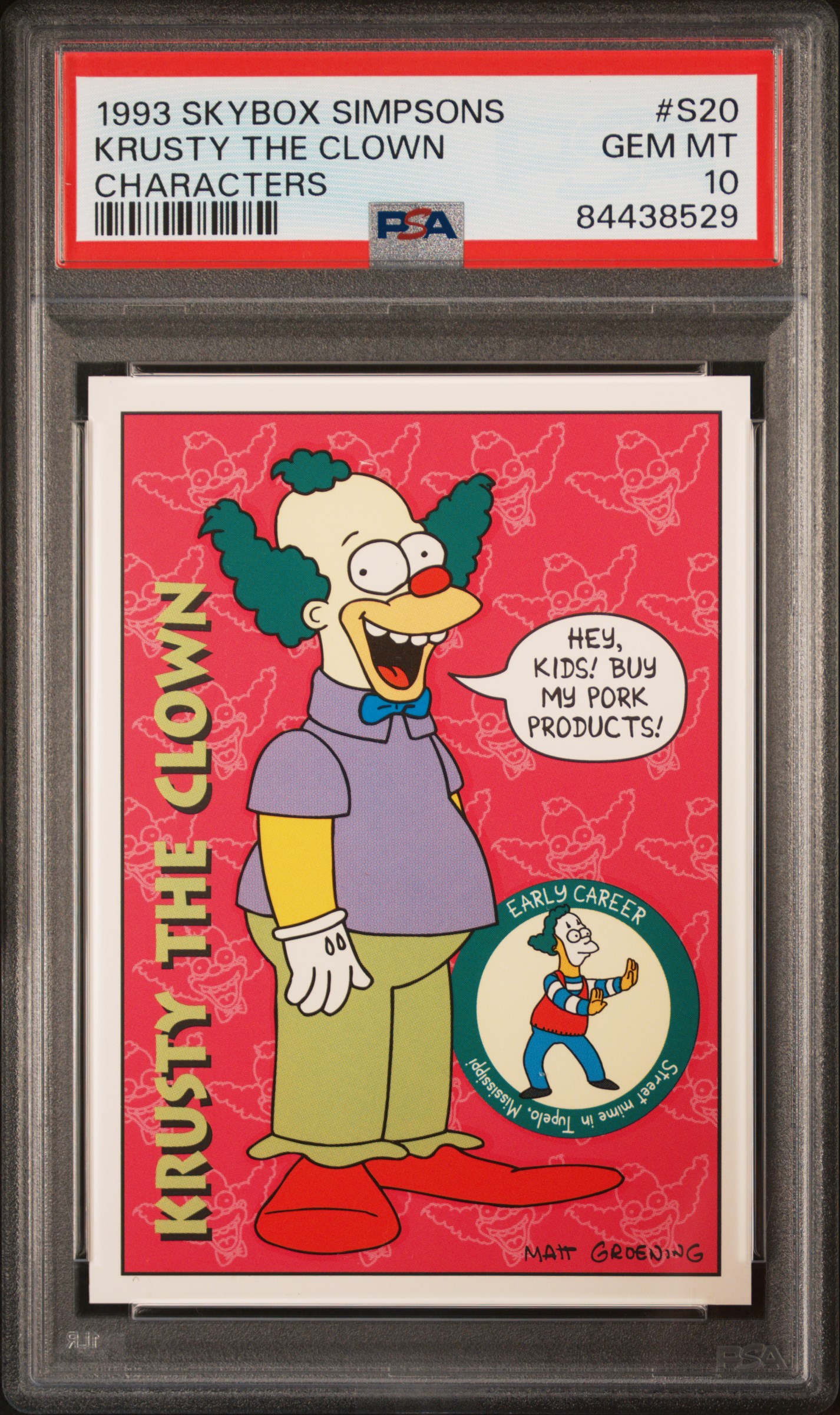1993 SKYBOX SIMPSONS CHARACTERS #S20 KRUSTY THE CLOWN CHARACTERS