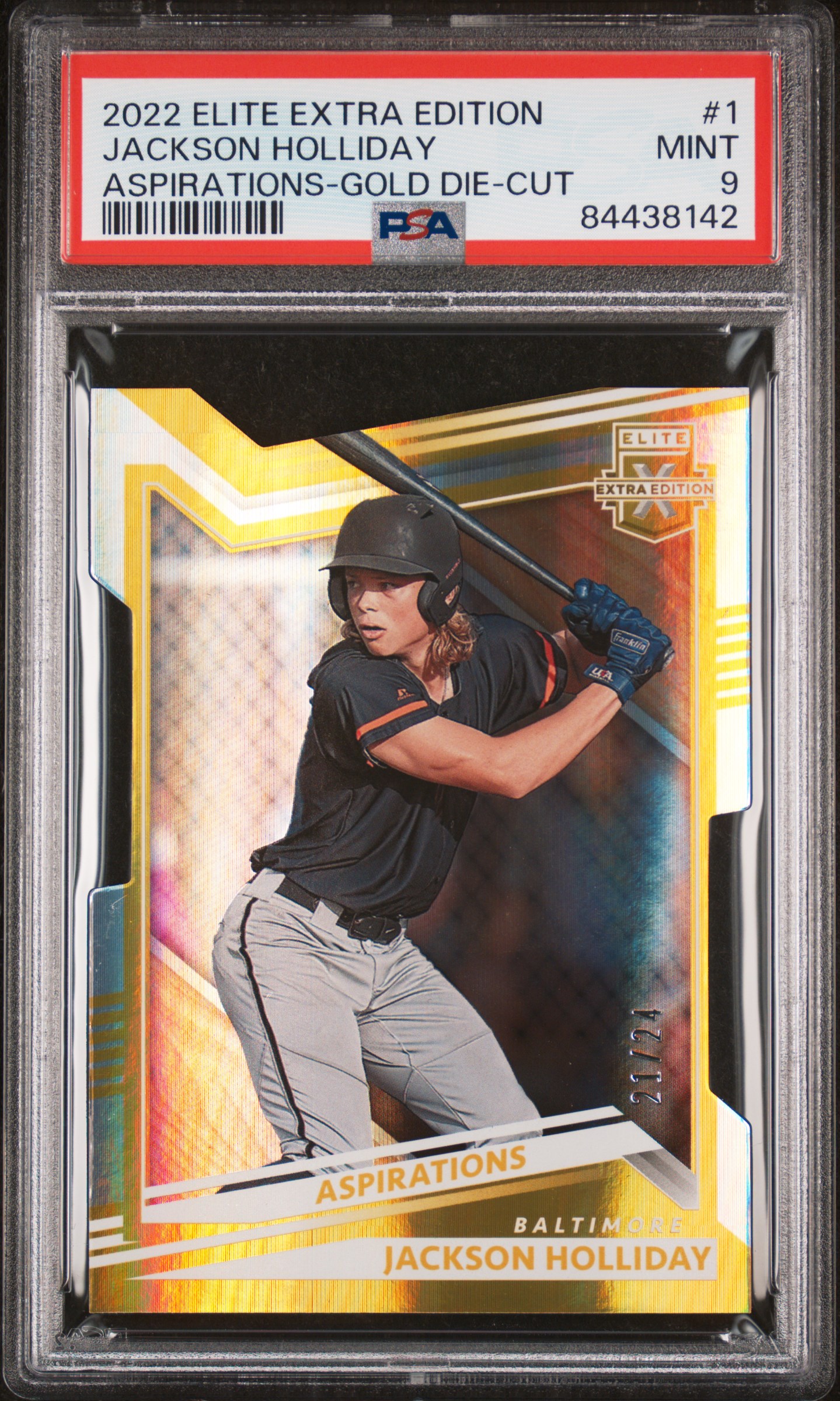 2022 PANINI ELITE EXTRA EDITION #1 JACKSON HOLLIDAY ASPIRATIONS-GOLD DIE-CUT