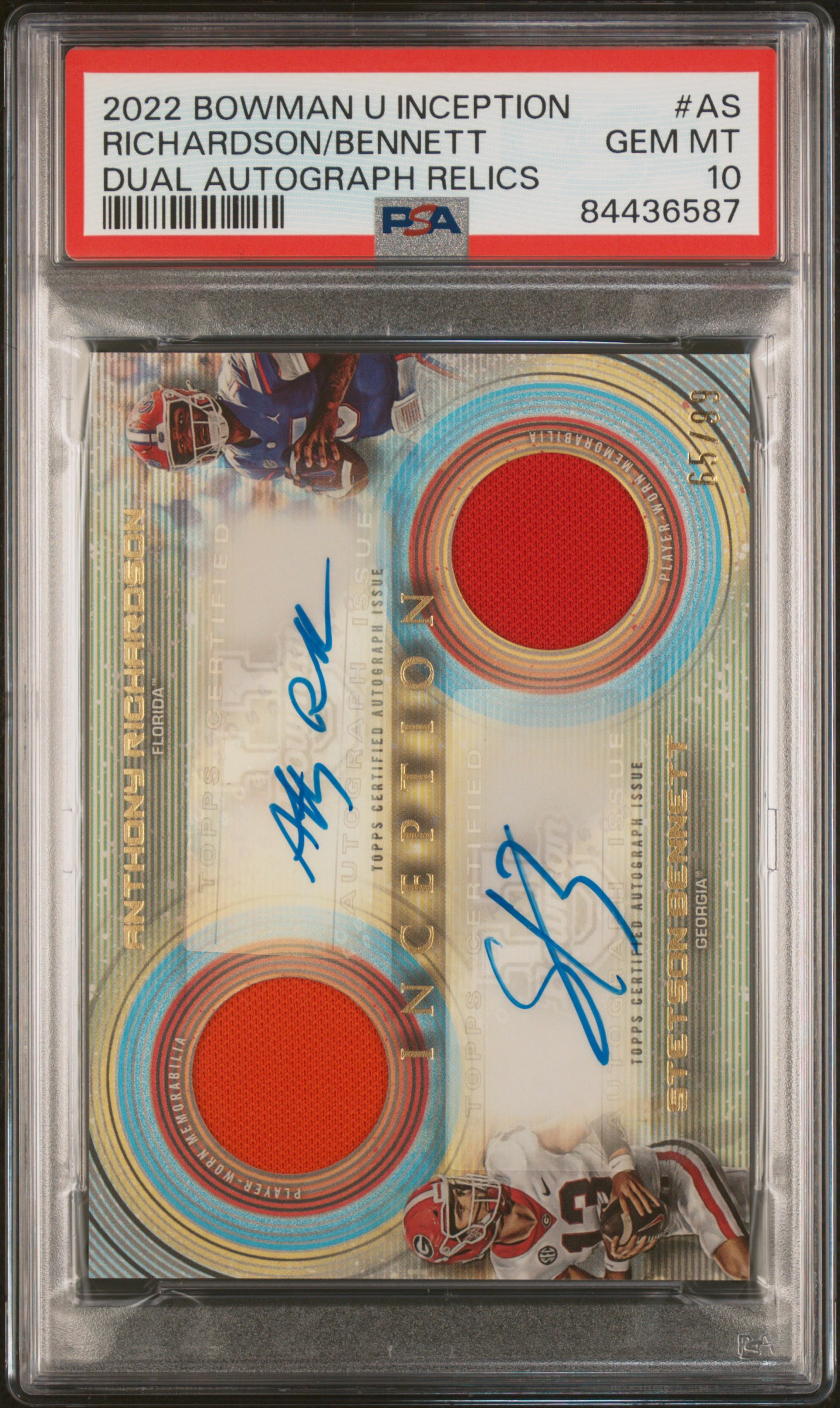 2022 BOWMAN UNIVERSITY INCEPTION DUAL AUTOGRAPH RELICS #AS RICHARDSON/BENNETT DUAL AUTOGRAPH RELICS