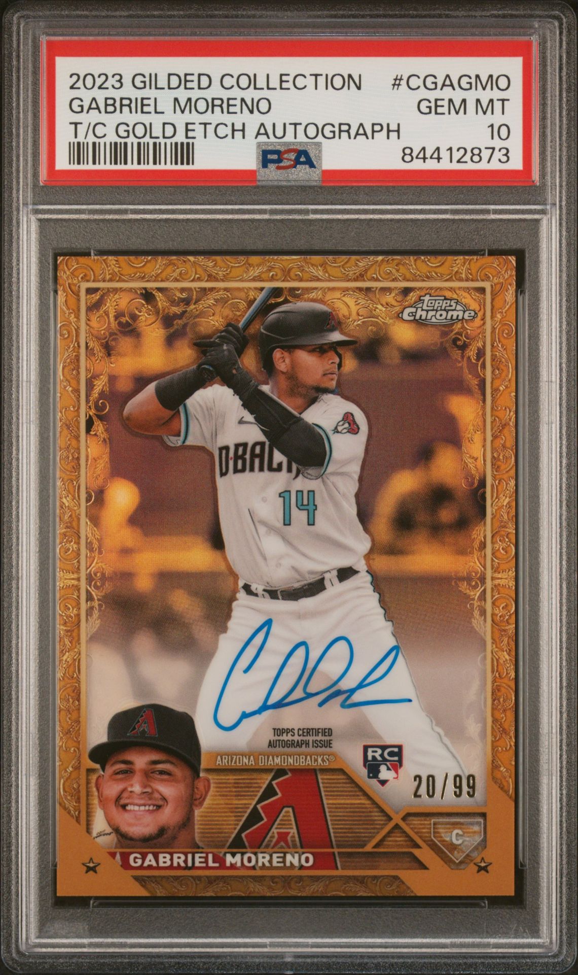 2023 Topps Gilded Collection Topps Chrome Gold Etch Autographs Gabriel Moreno #Cgagmo Gem Mt 10 front view - PSA graded GEM MT 10