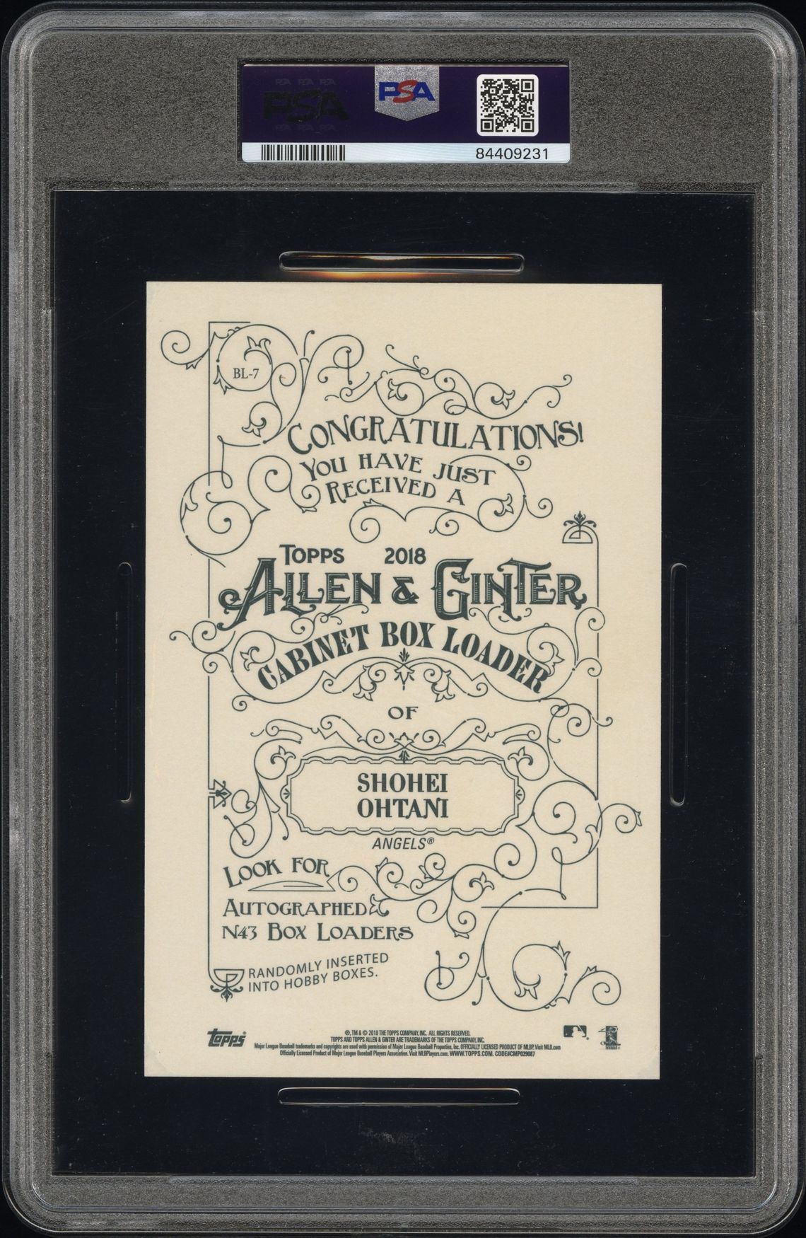 2018 Topps Allen & Ginter Cabinet Box Loaders Shohei Ohtani #Bl-7 (Cabinet Box Loaders) Gem Mt 10 back