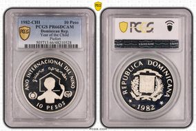 1982-CHI 10 Peso Year of the Child Piefort PR66DCAM