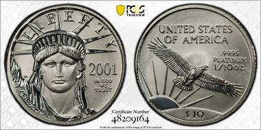 2001 $10 Statue of Liberty MS70