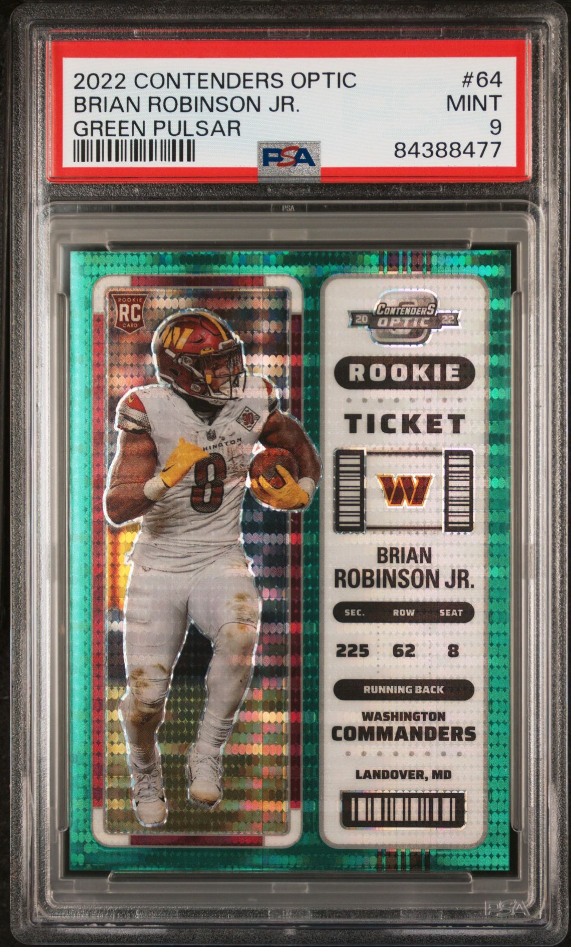 2022 Panini Contenders Optic Brian Robinson Jr. #64 (Green Pulsar) Mint 9 front