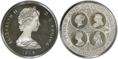 1976 20 Cr Queen Victoria KM-14 Ag PR67DCAM