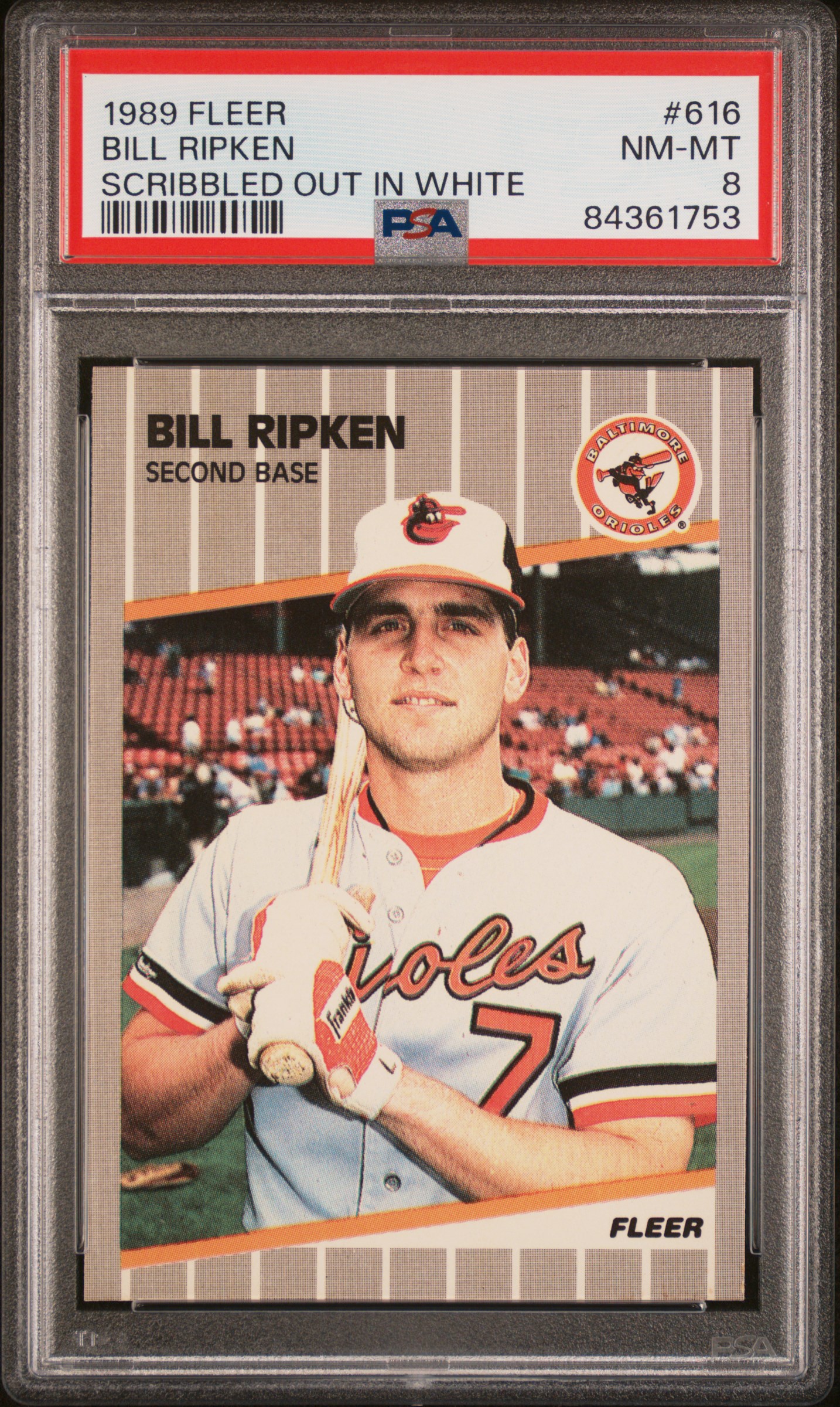 1989 FLEER #616 BILL RIPKEN SCRIBBLED OUT IN WHITE