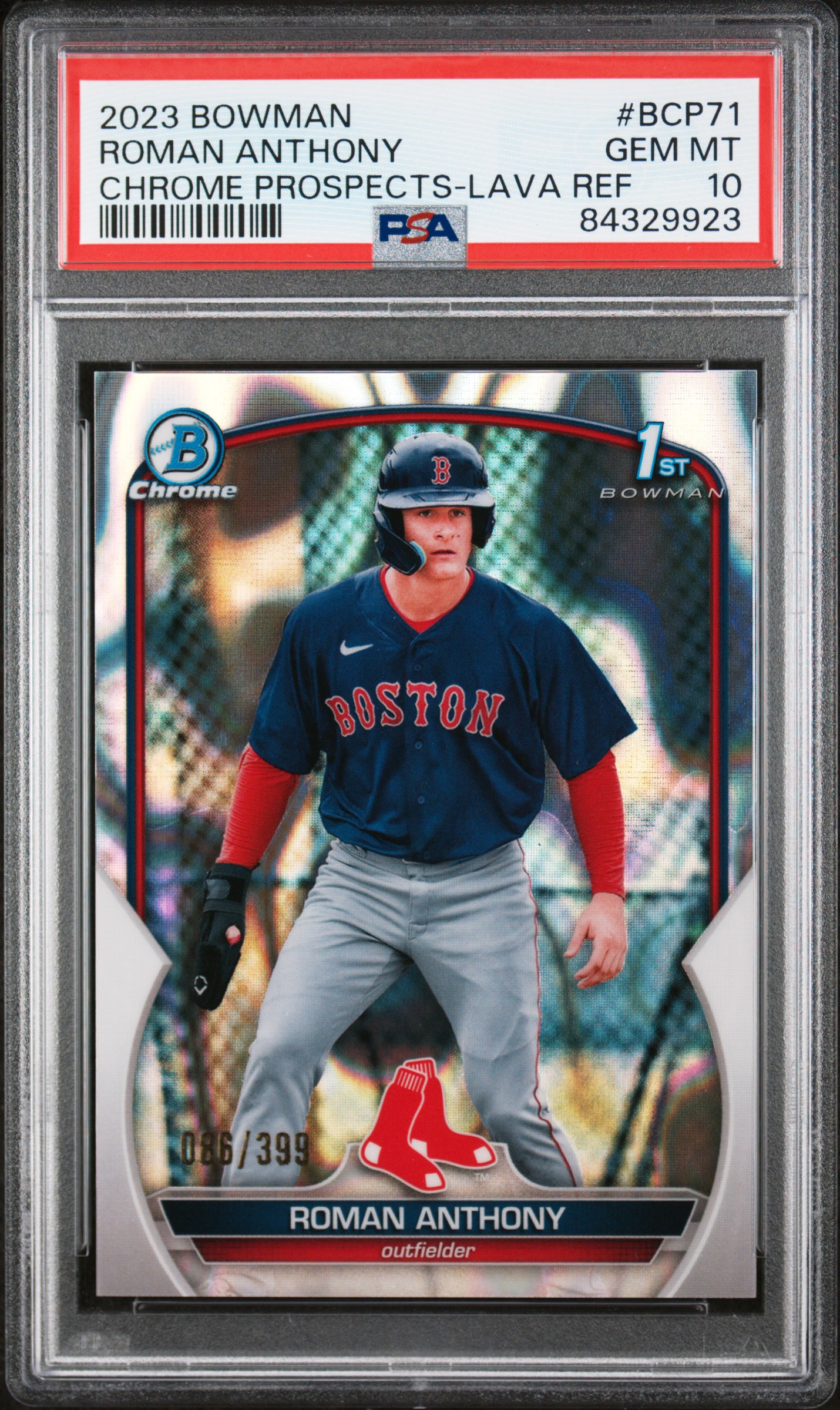 2023 Bowman Chrome Prospects Lava Refractor #BCP71 Roman Anthony Rookie Card (#086/399) – PSA GEM MT 10