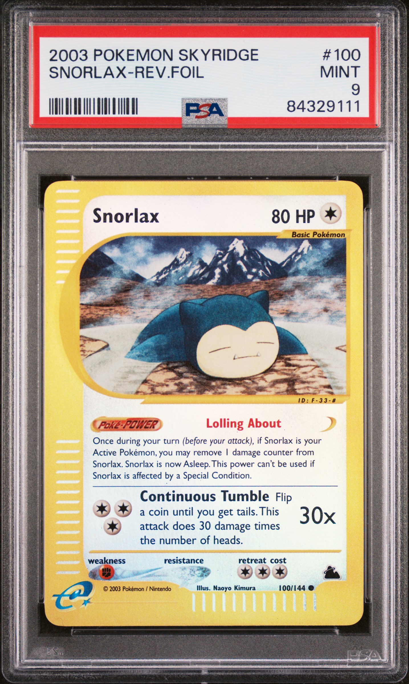2003 Pokemon Skyridge #100 Snorlax-Reverse Foil – PSA MINT 9