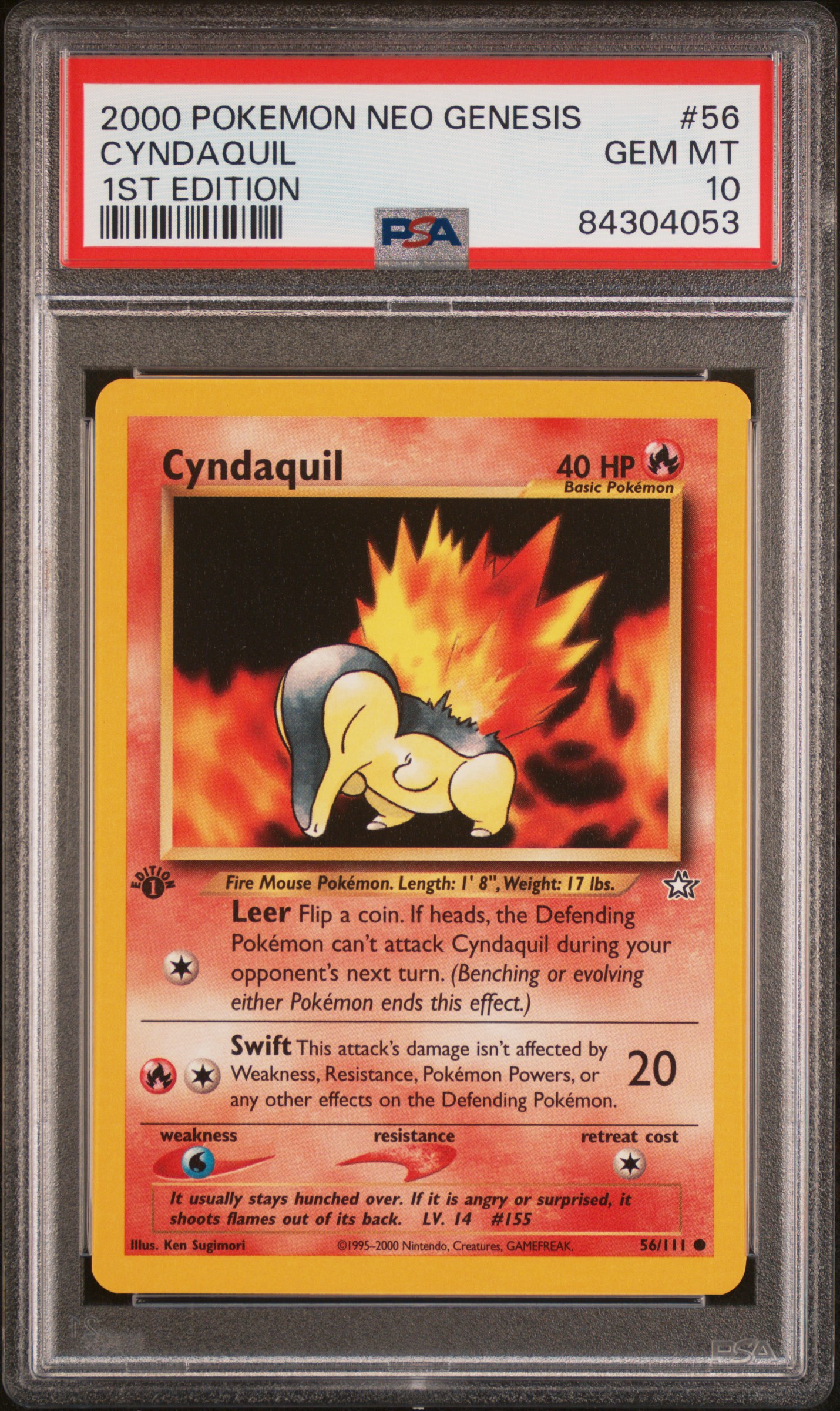 2000 Pokemon Neo Genesis 1st Edition #56 Cyndaquil – PSA GEM MT 10