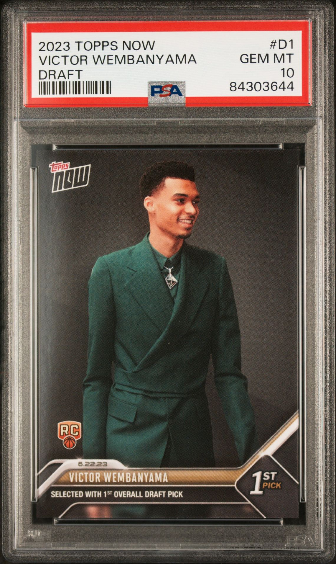 2023 Topps Now Draft Victor Wembanyama #D1 Gem Mt 10 front view - PSA graded GEM MT 10