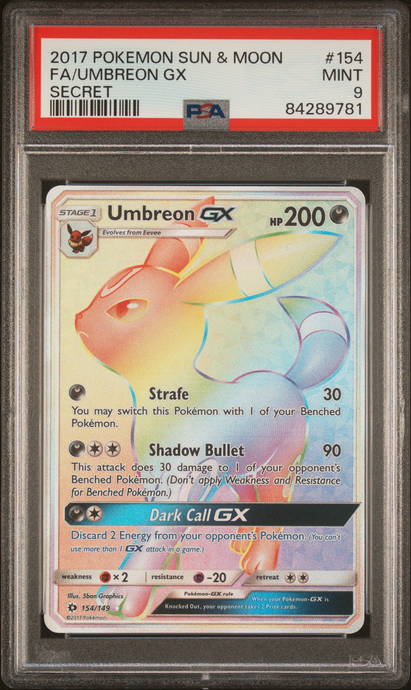 2017 POKEMON SUN & MOON #154 FA/UMBREON GX SECRET