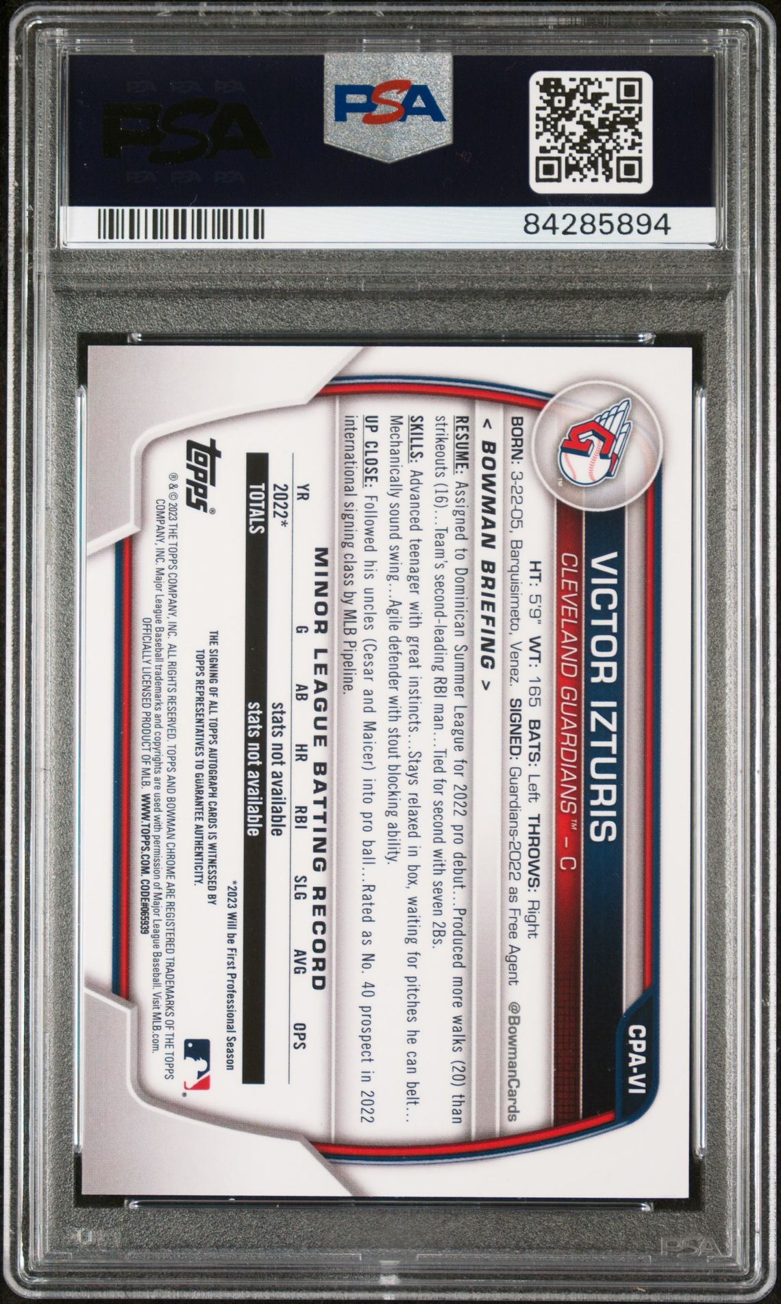 2023 Bowman Chrome Prospect Autographs Victor Izturis #Cpavi (Prospect Auto-Gold Ref) Mint 9 back