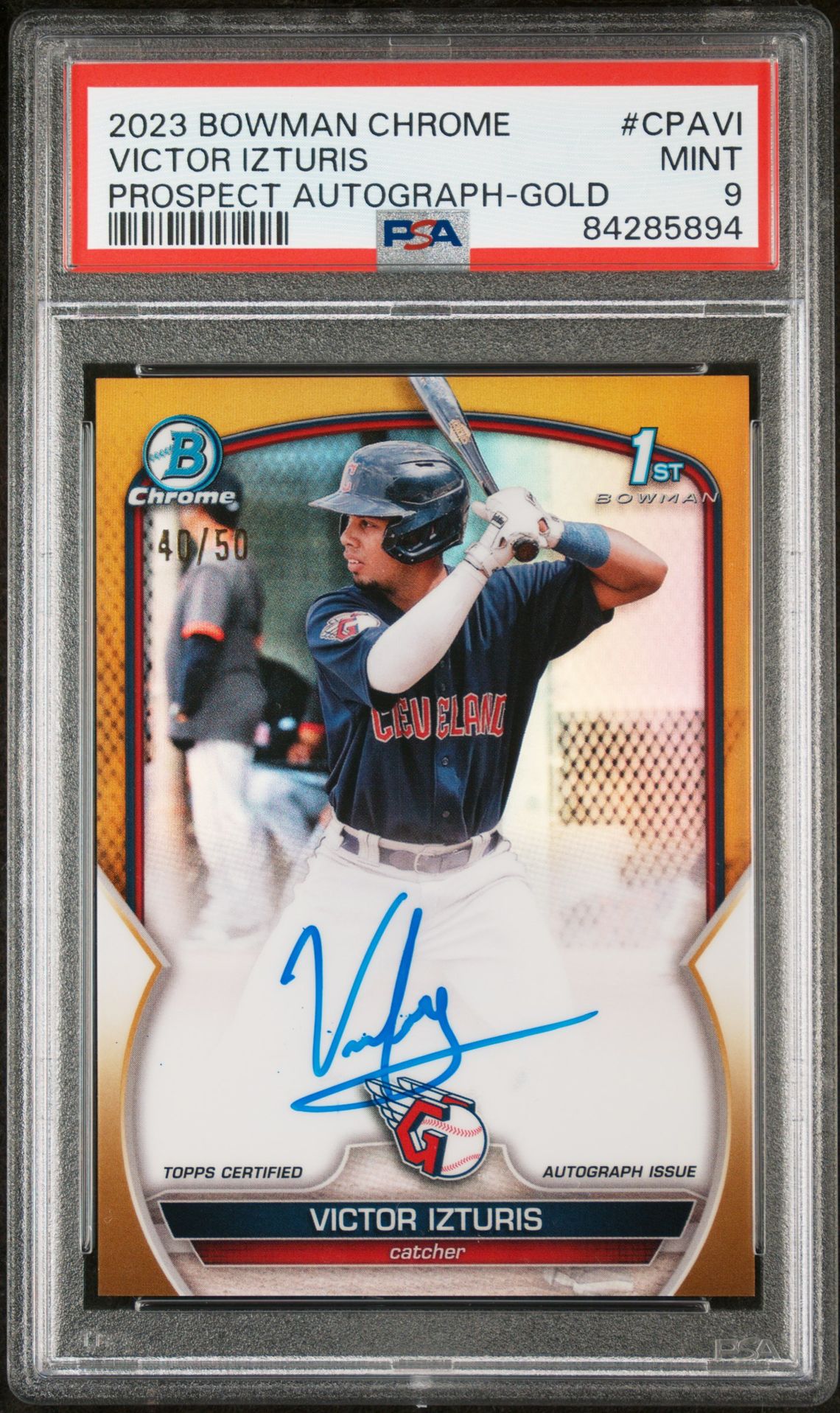 2023 Bowman Chrome Prospect Autographs Victor Izturis #Cpavi (Prospect Auto-Gold Ref) Mint 9 front