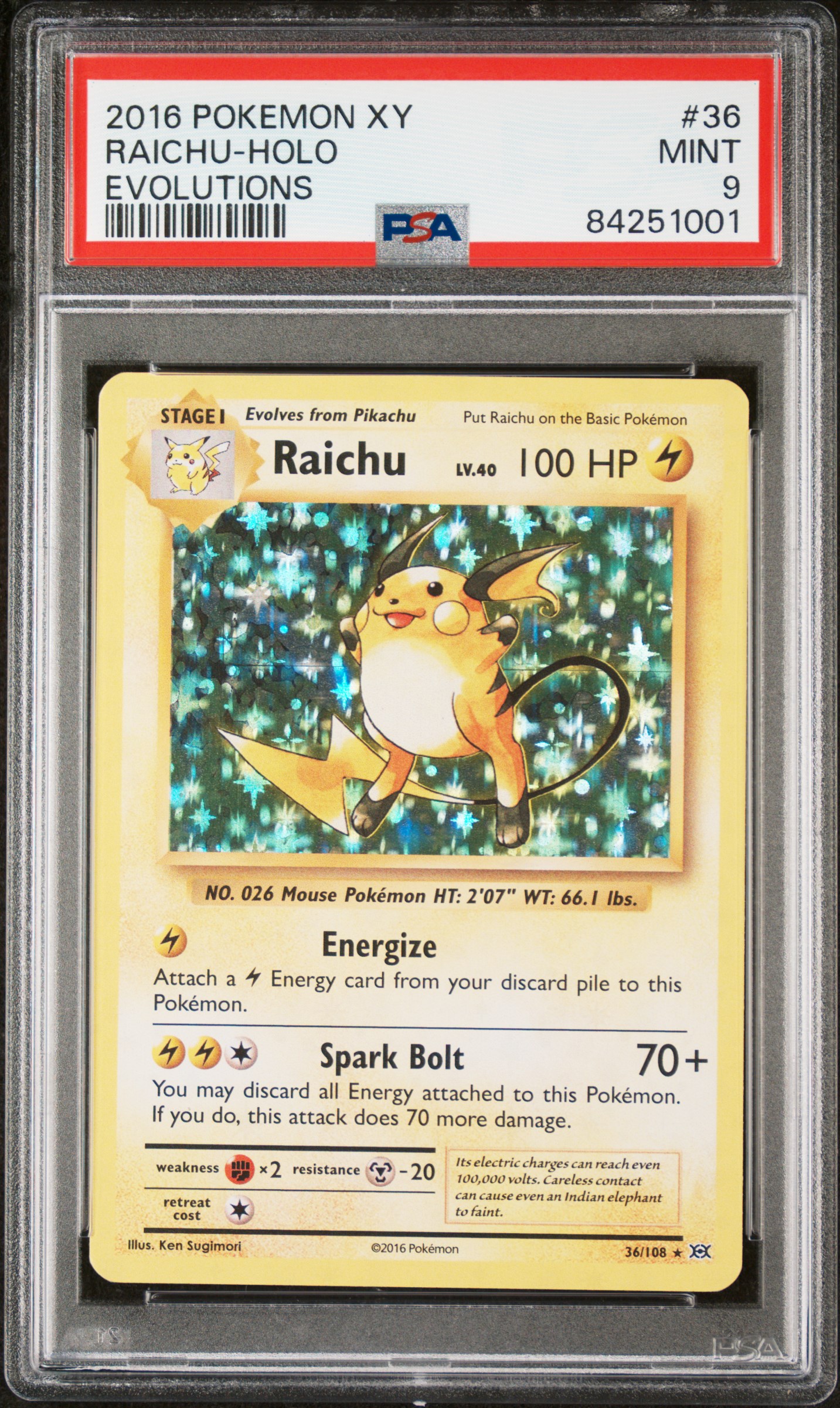 2016 POKEMON XY EVOLUTIONS #36 RAICHU-HOLO EVOLUTIONS