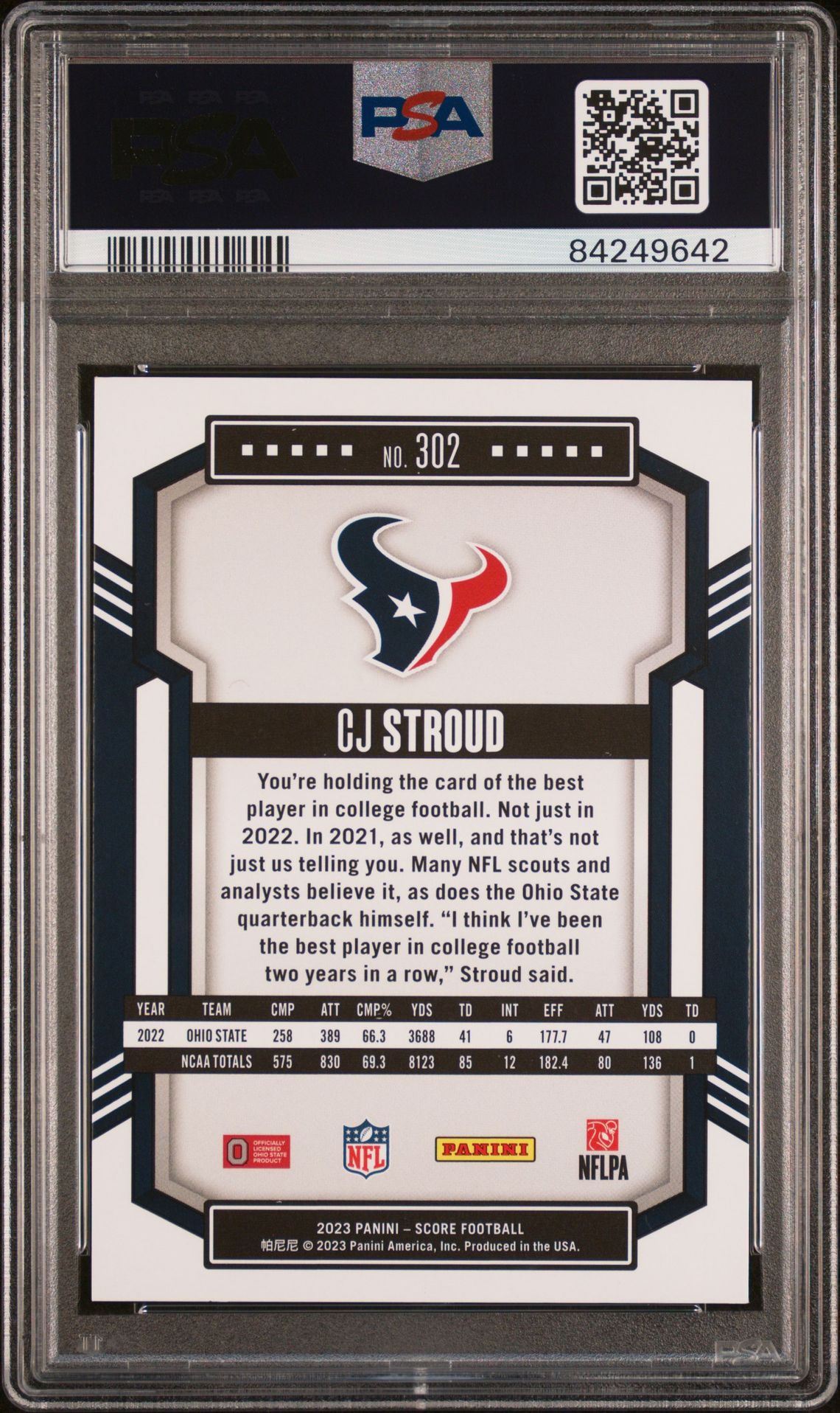 2023 Panini Score Cj Stroud #302 (Stars) Mint 9 back