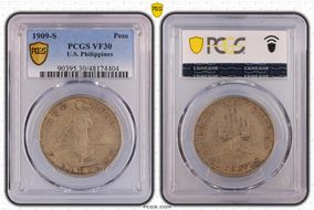 1909-S Peso KM-172  Ag VF30