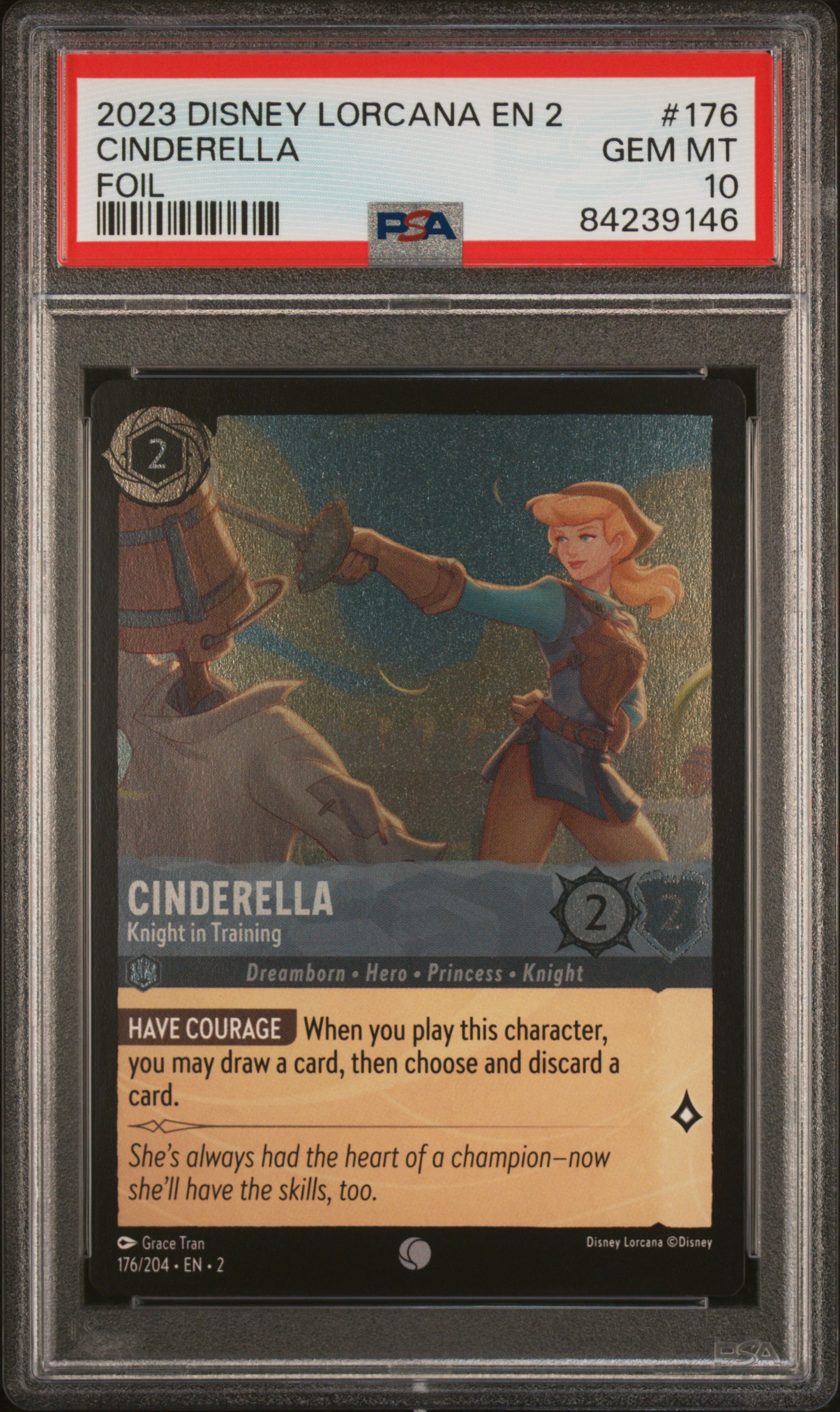 2023 Disney Lorcana En 2-Rise Of The Floodborn Foil #176 Cinderella - Knight In Training – PSA GEM MT 10