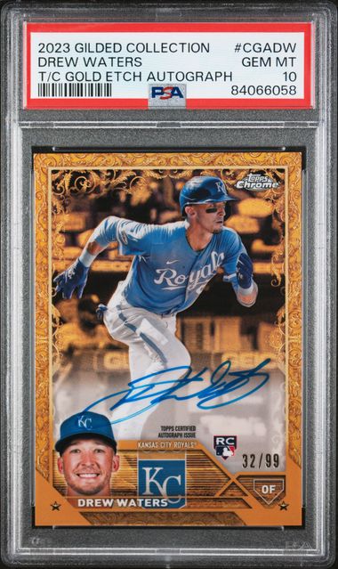 2023 Topps Gilded Collection Topps Chrome Gold Etch Autographs Drew Waters #Cgadw Gem Mt 10 front