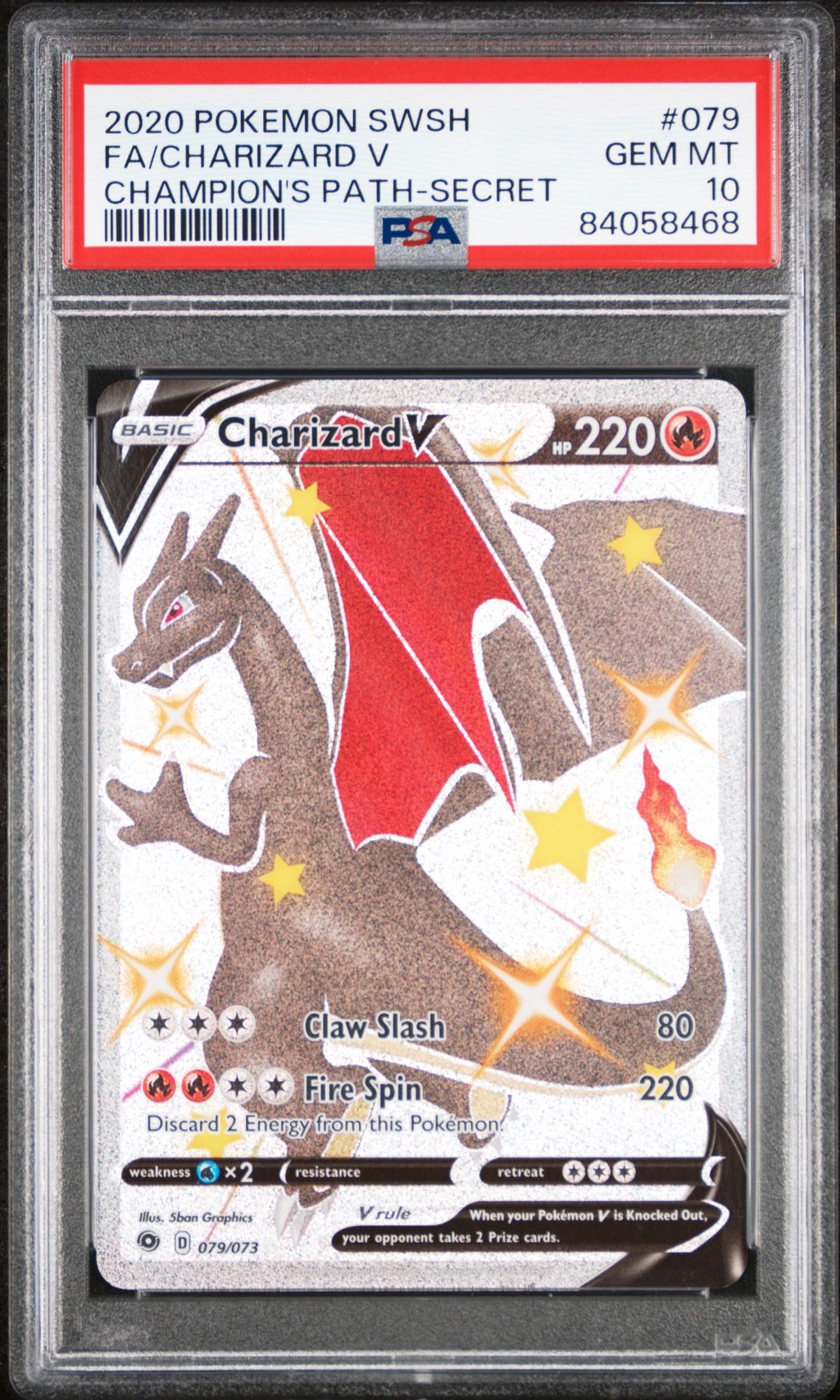 2020 Pokemon Sword & Shield Champion's Path Fa/Charizard V #079 (Champion's Path-Secret) Gem Mt 10 front