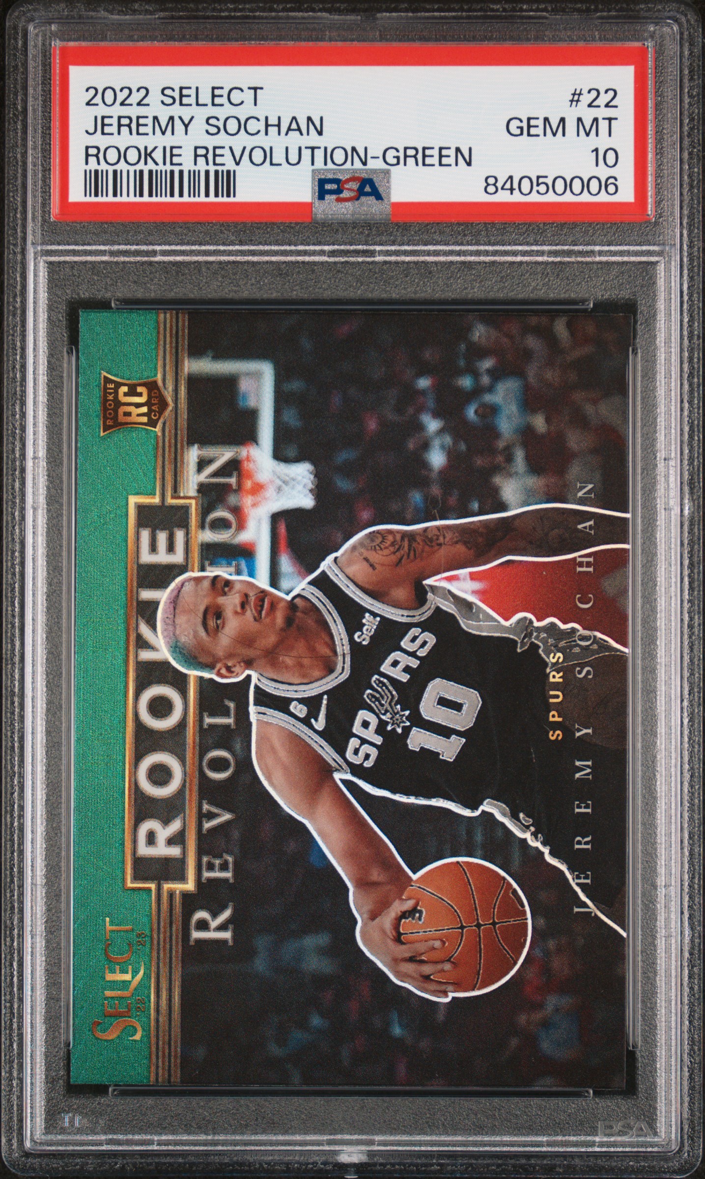 2022-23 Panini Select Rookie Revolution Green #22 Jeremy Sochan Rookie Card– PSA GEM MT 10