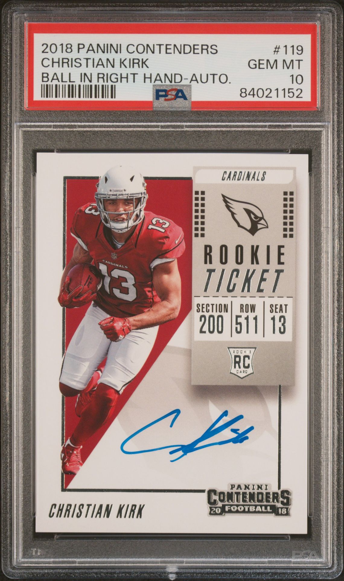 2018 Panini Contenders Christian Kirk #119 (Autograph) Gem Mt 10 front